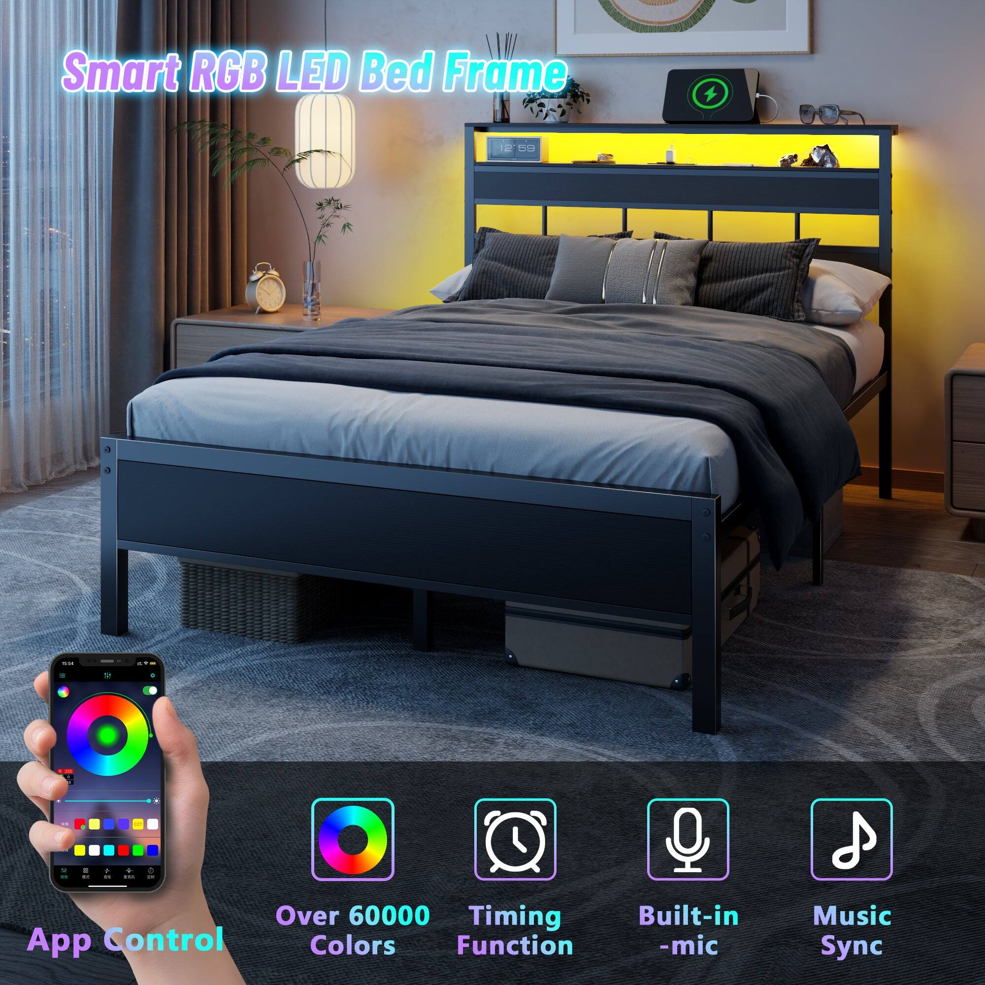 Smart RGB LED Bed Frame

- App Control
- Over 60000 Colors
- Timing Function
- Built-in Mic
- Music Sync