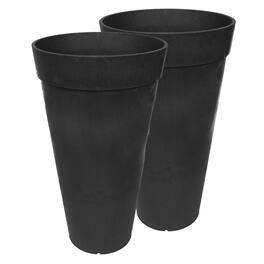 Tierra Verde - 2 Pack Aria Round Planter, Self Watering Pot, 15"W x 26"H - Black