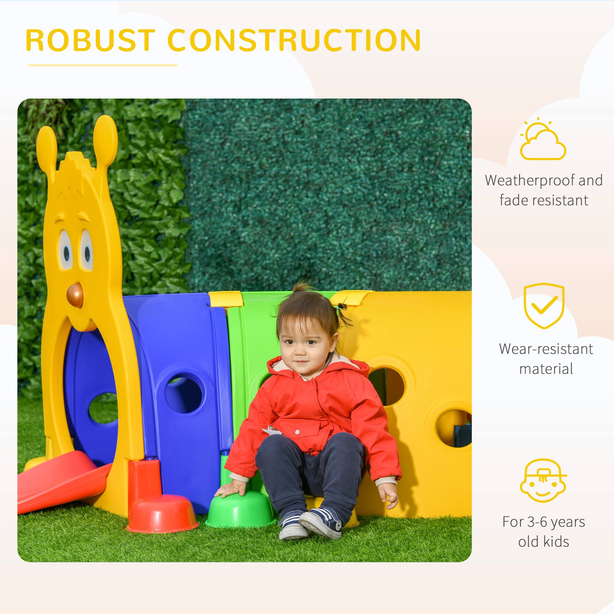 ROBUST CONSTRUCTION

- Weatherproof and fade resistant
- Wear-resistant material
- For 3-6 years old kids