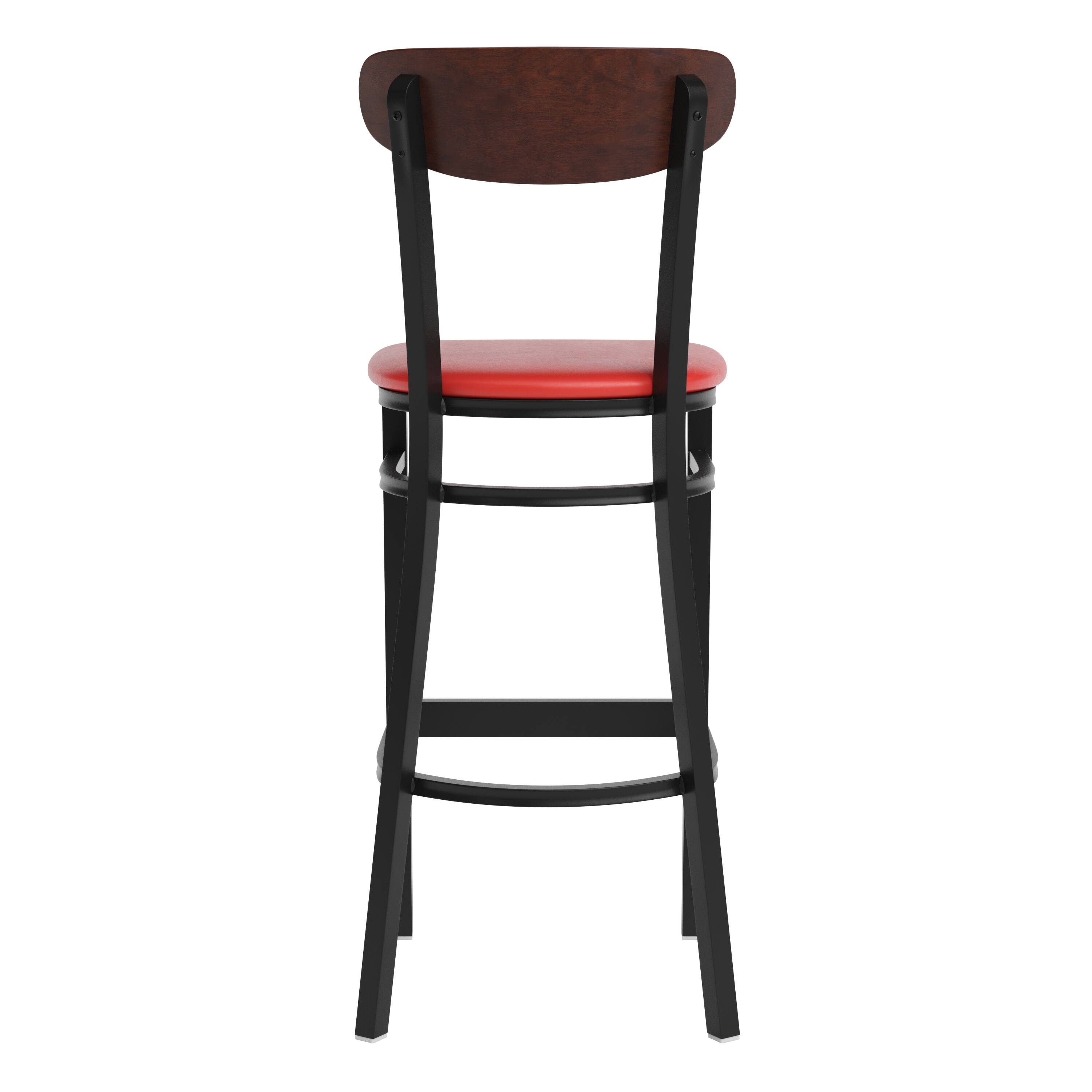 Alt View 16. Alamont Home - Wright Commercial Metal Barstool with Vinyl Seat and Wood Boomerang Back-Red/Walnut - Walnut Wood Back/Red Vinyl Seat.