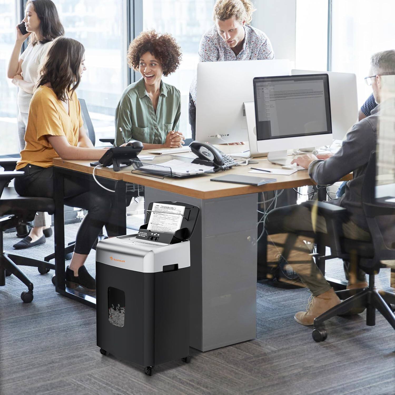 Alt View 7. Bonsaii - Heavy Duty Paper Shredder - 110-Sheet 30 Minutes Micro Cut Office Shredder for Commercial Use - 6 Gallon Large Bin - Black.