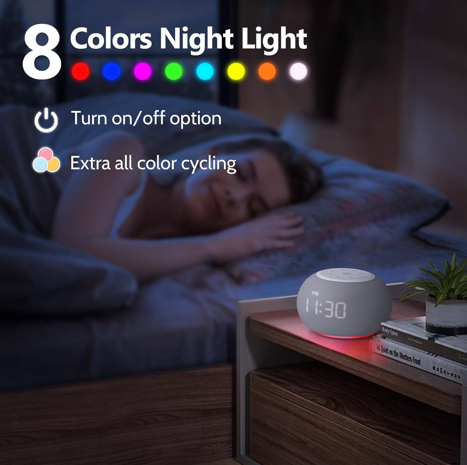 8 Colors Night Light

- Turn on/off option
- Extra all color cycling

PM 11:30