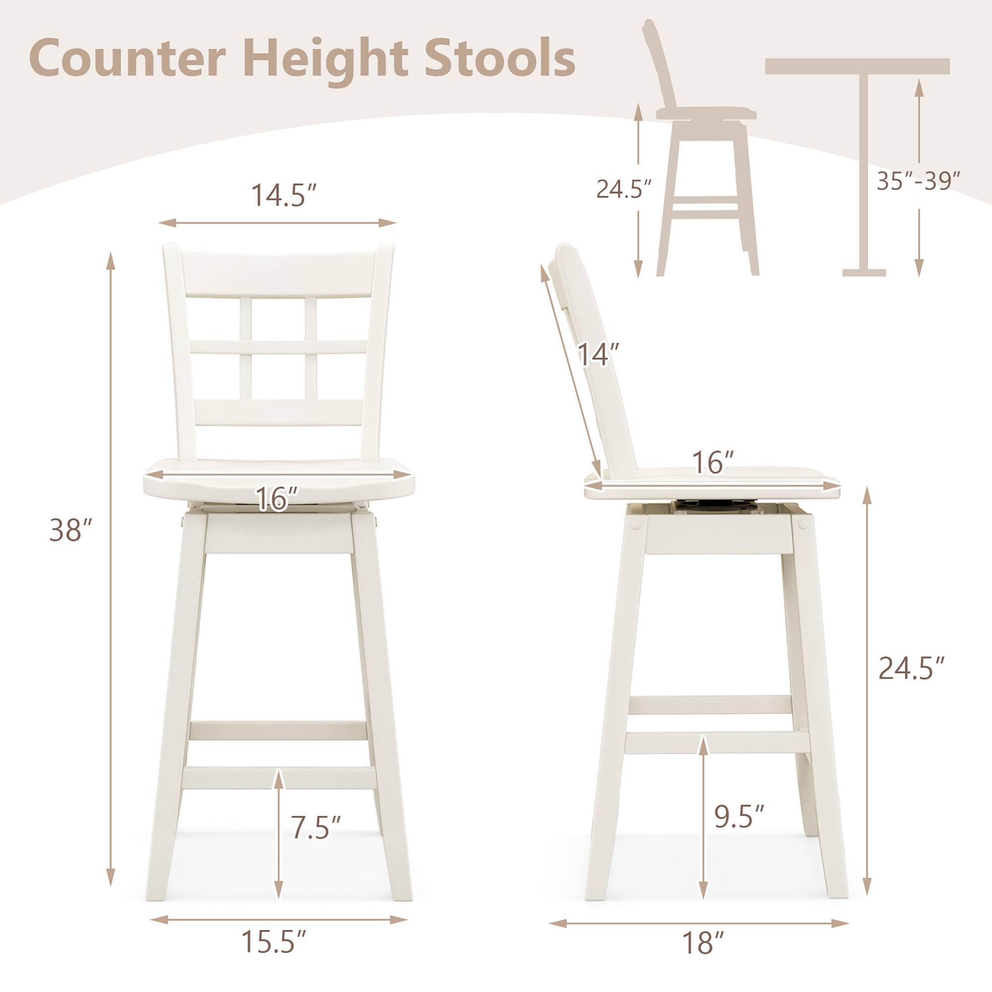 Counter Height Stools

14.5"
24.5"
35"-39"
14"
38"
16"
16"
24.5"
7.5"
9.5"
15.5"
18"