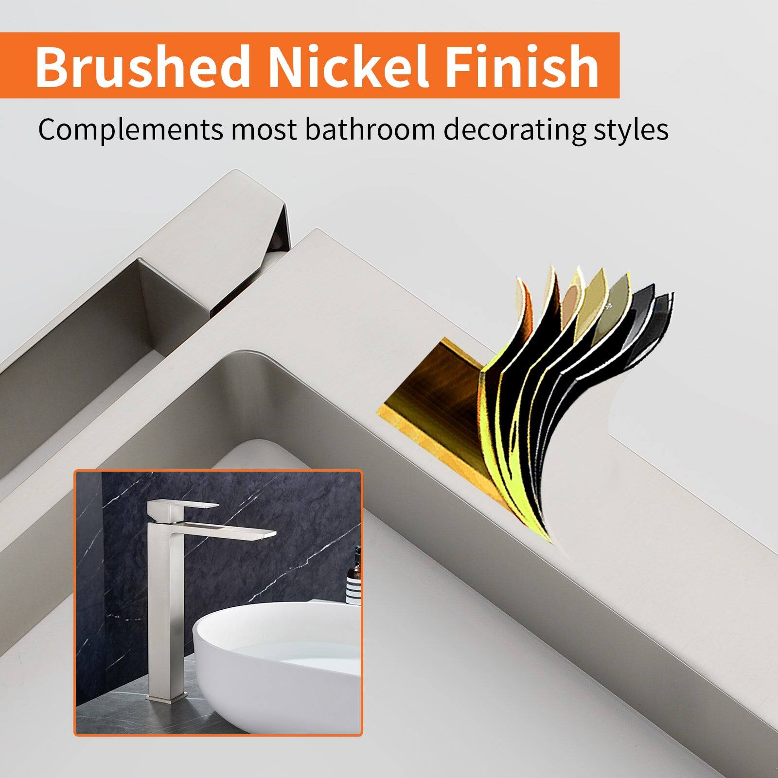Brushed Nickel Finish  
Complements most bathroom decorating styles