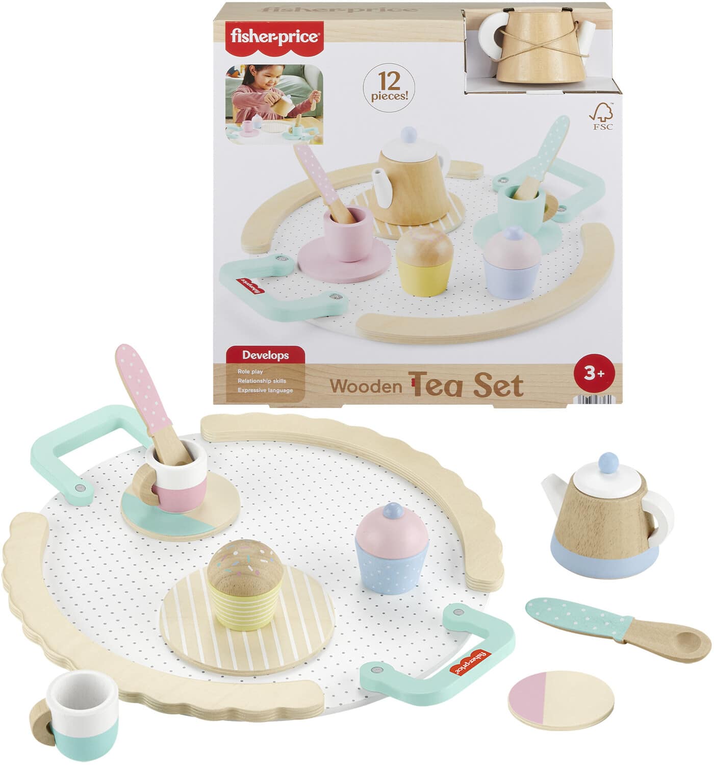 Fisher Price - Wooden 12-Piece Tea Set - COLLECTABLES - Multicolor