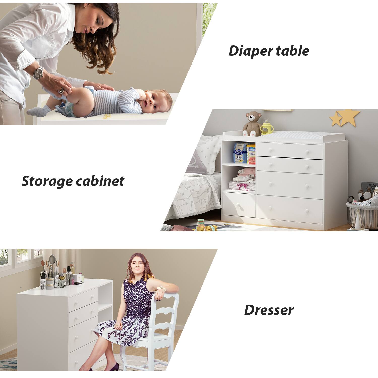 Diaper table  
Storage cabinet  
Dresser