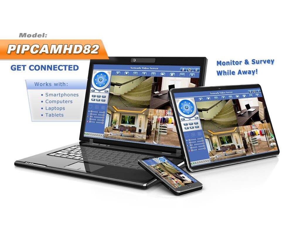 Model: PIPCAMHD82

GET CONNECTED

Works with:
- Smartphones
- Computers
- Laptops
- Tablets

Monitor & Survey While Away!