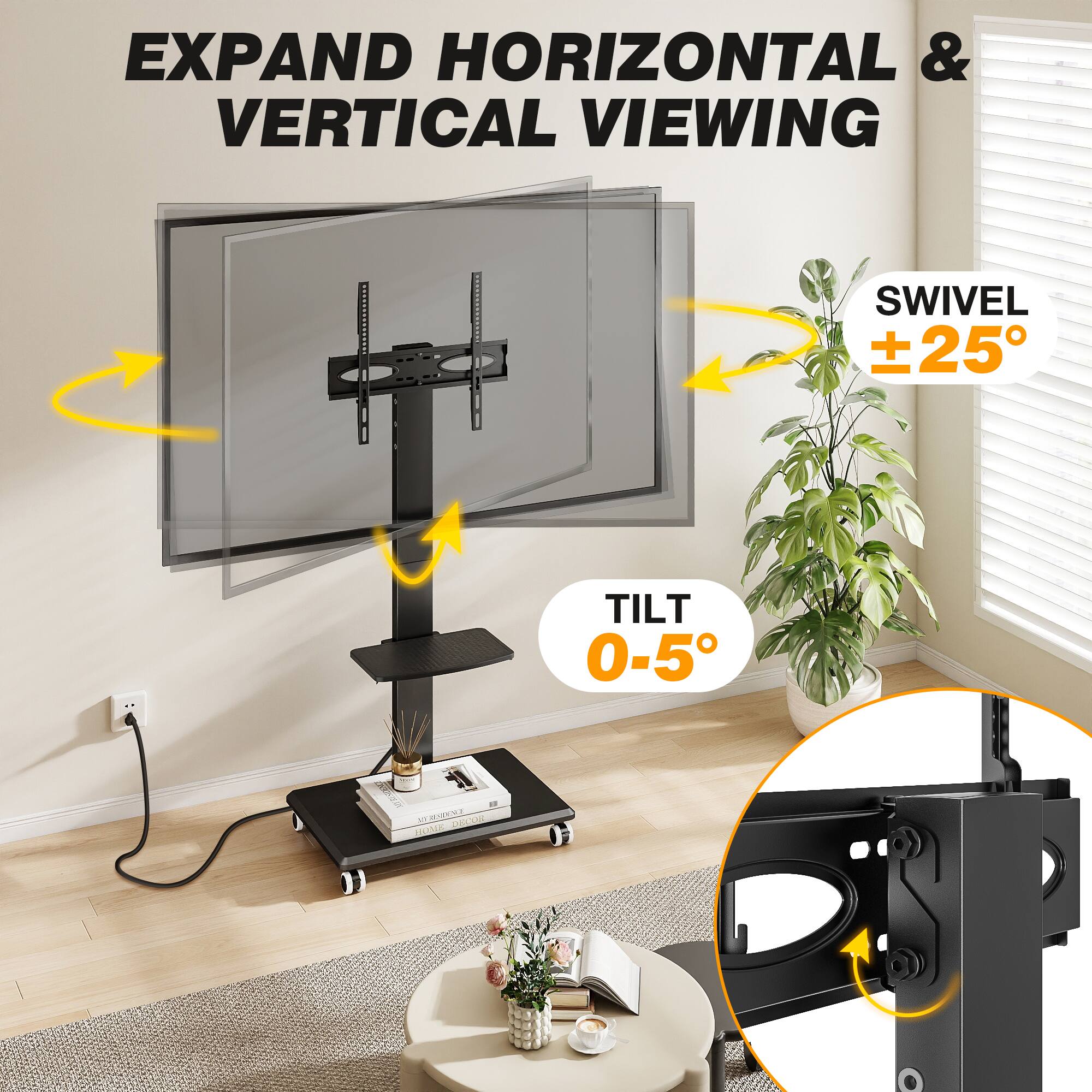 EXPAND HORIZONTAL & VERTICAL VIEWING  
SWIVEL ±25°  
TILT 0-5°