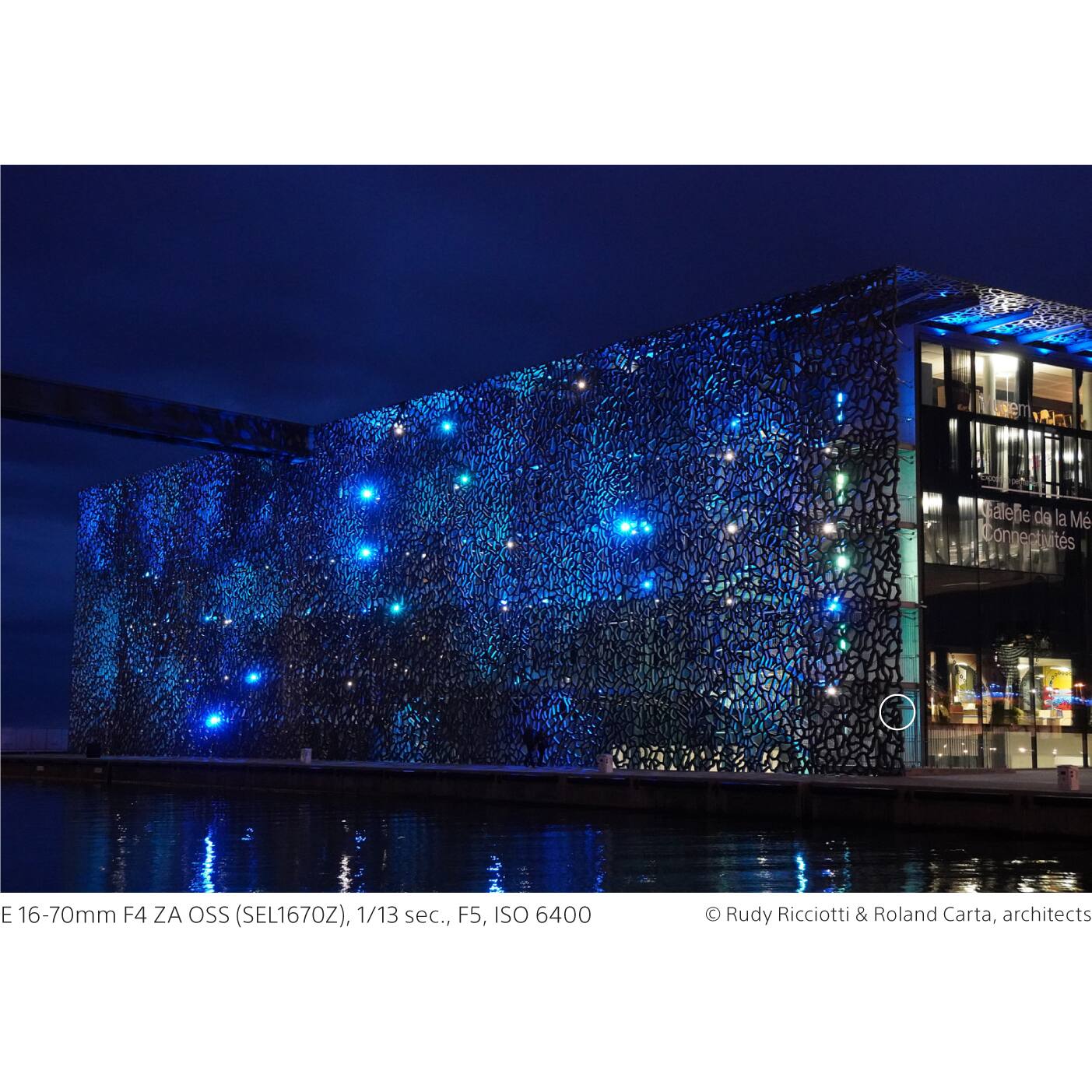 E 16-70mm F4 ZA OSS (SEL1670Z), 1/13 sec., F5, ISO 6400  
Rudy Ricciotti & Roland Carta, architects