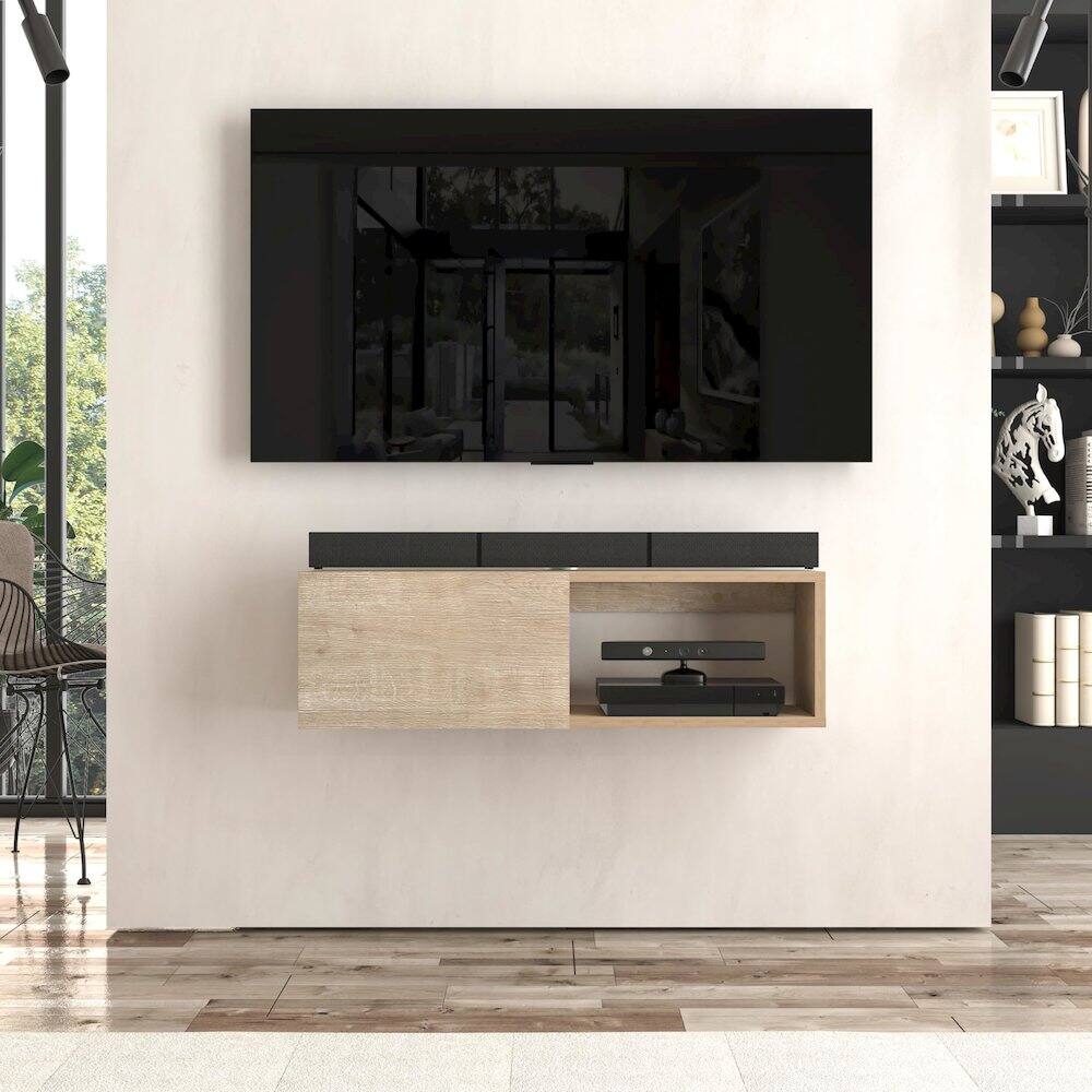 Back. Atelier Mobili - Floating TV Stand & Floating Entertainment Center (36 Inch, 1 Shelf 1 Door) - Beige.