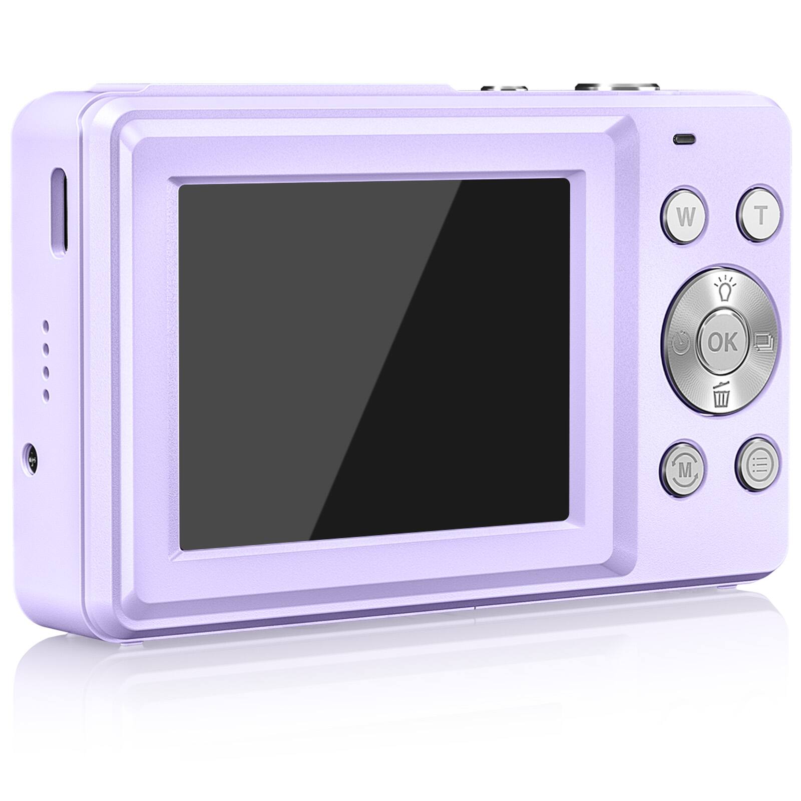 Left. CAMKORY - Compact Point-and-Shoot Digital Camera with 32GB Memory Card – Lightweight & Pocket-Sized - Lilac Purple.