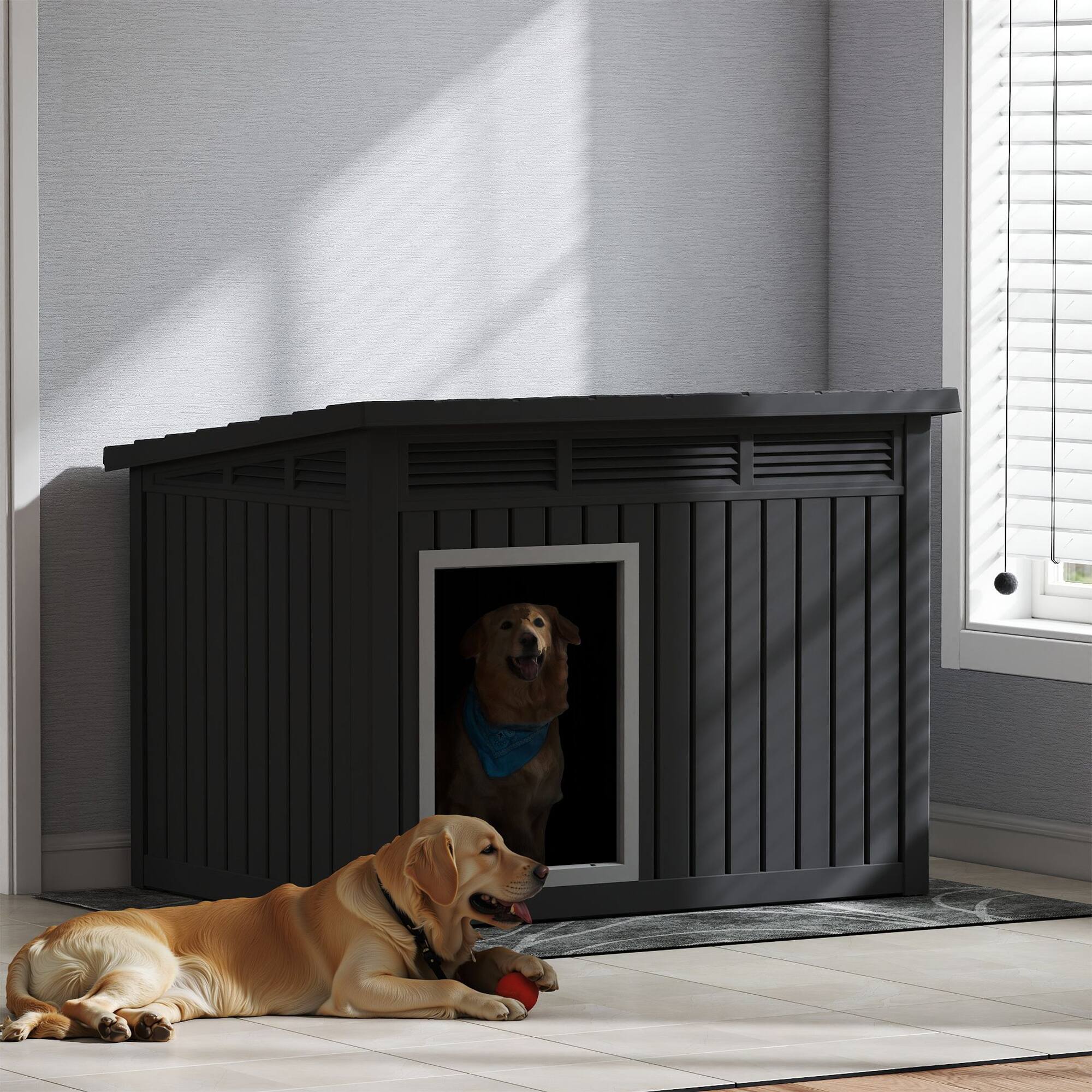 Left. Decksplore - Decksplore Large Dog House Plastic Pet Shelter with Ventilation All-Weather Outdoor.