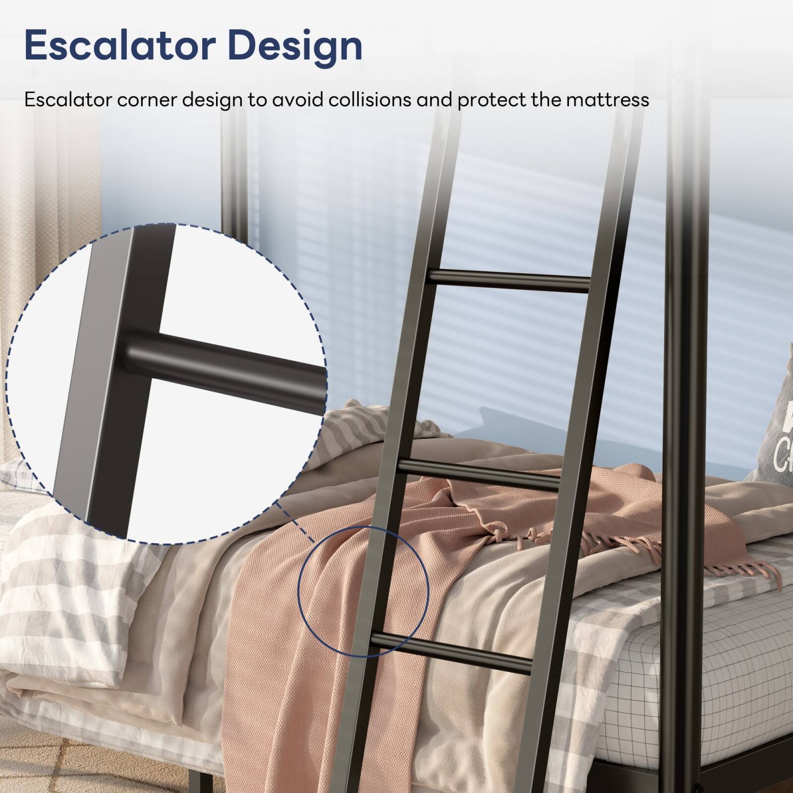 Escalator Design

Escalator corner design to avoid collisions and protect the mattress