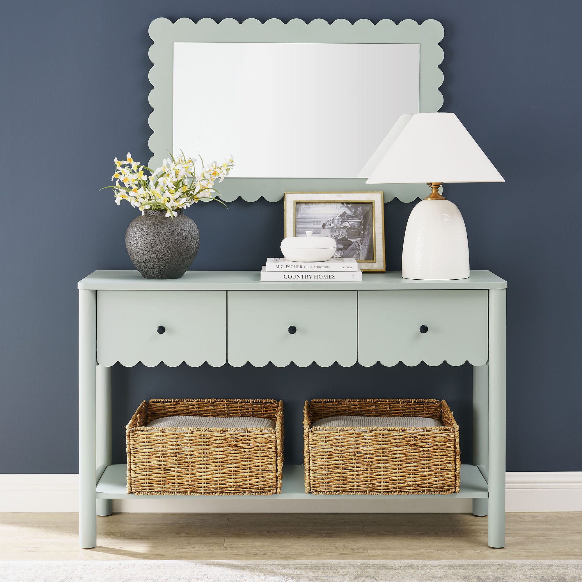 Emmeline 3-Drawer Scalloped Console Table by Modway - Sage