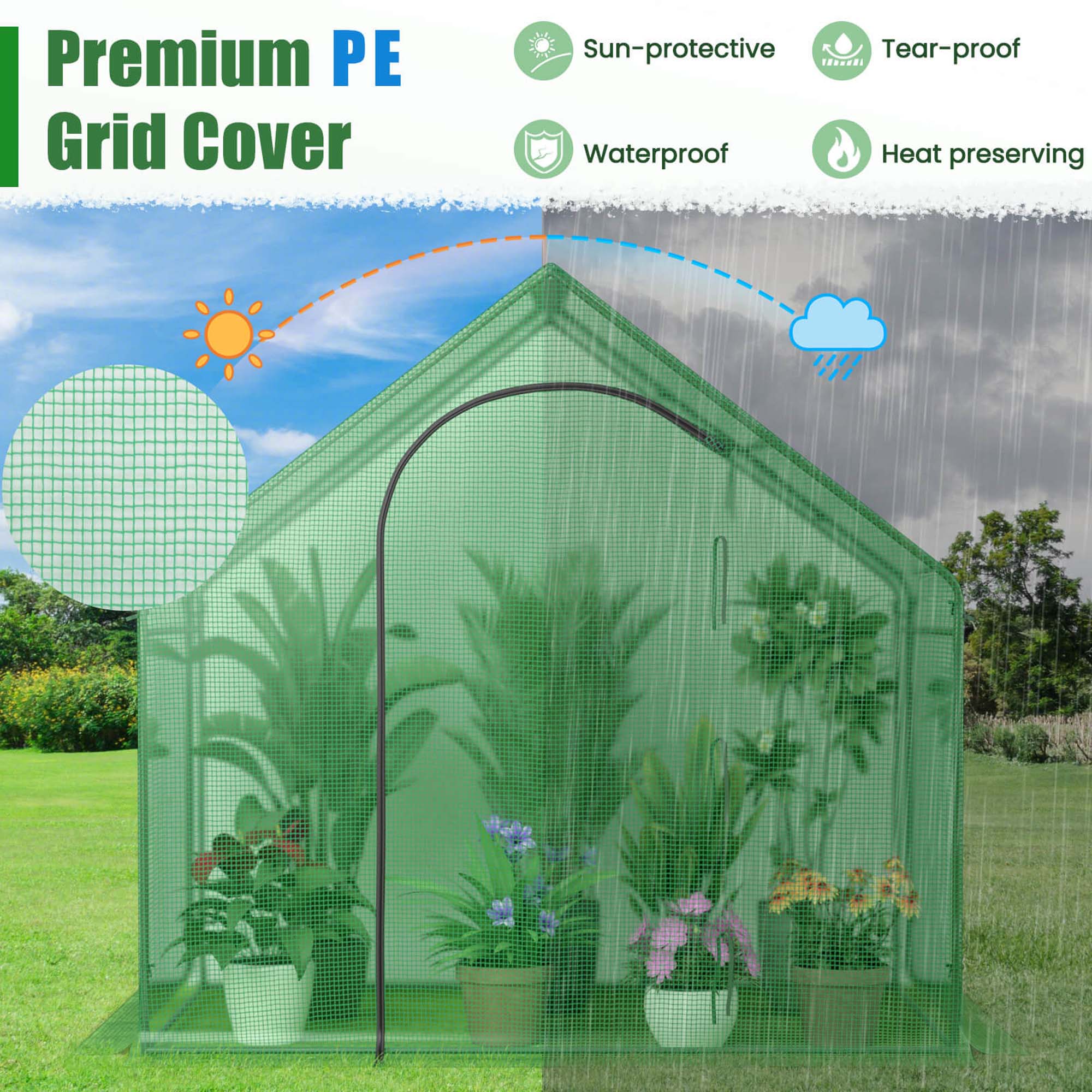 Premium PE Grid Cover Sun-protective, Tear-proof, Waterproof, Heat preserving.