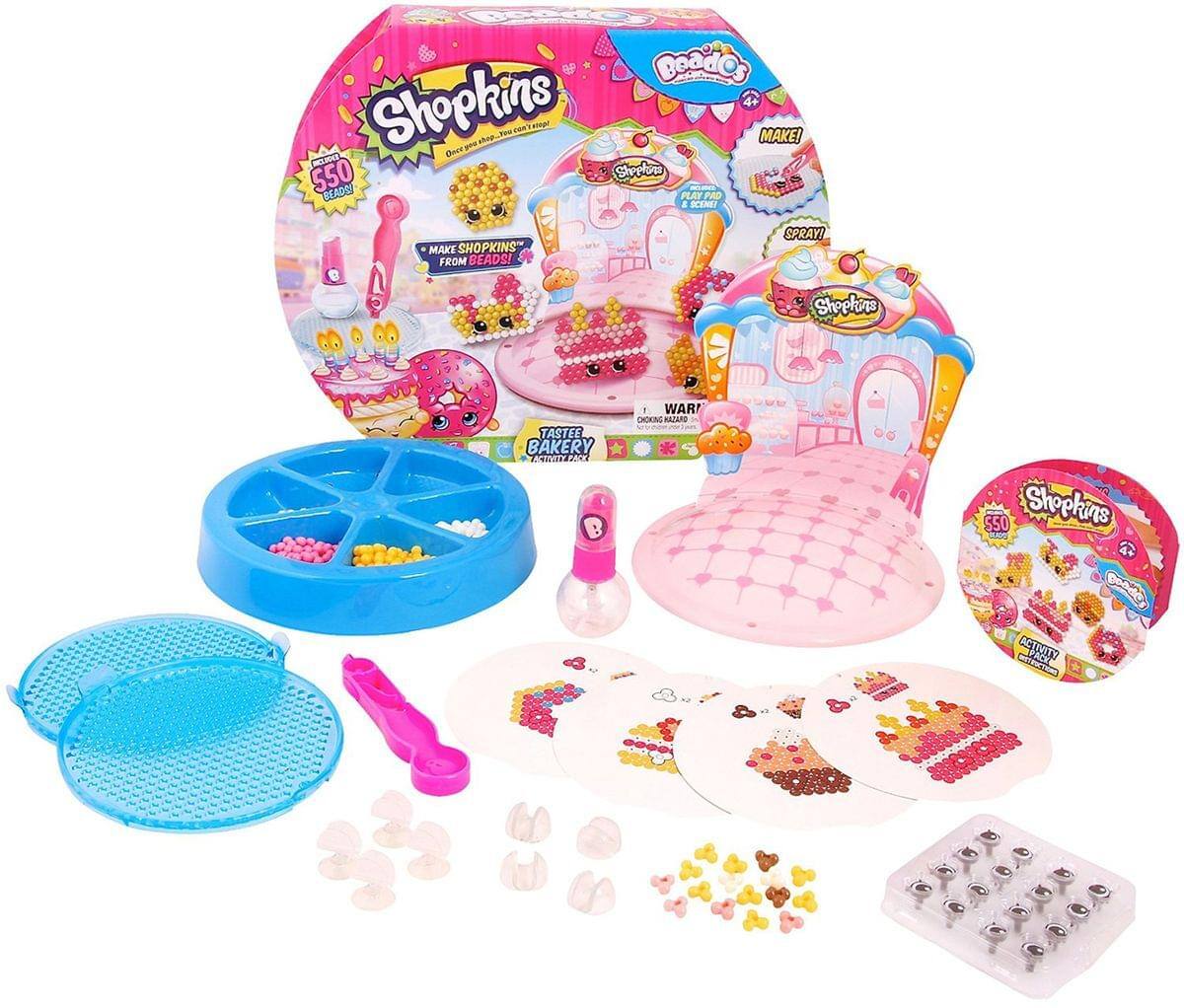 Shopkins 4+  
Beado  
Make!  
Play, Find & Create!  
Make Shopkins from beads!  
Spray!  
Tastee Bakery  
550 beads  
Activity  
Shopkins