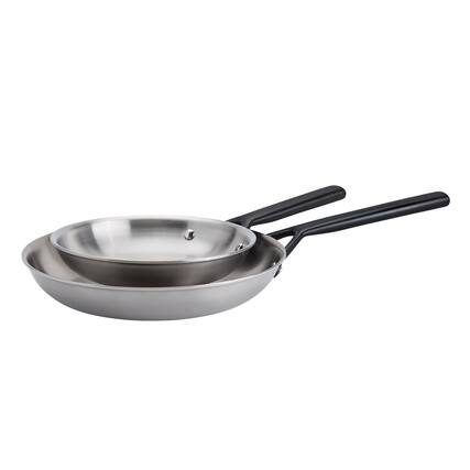 Front. ZWILLING - ZWILLING Milano Stainless Steel 2-pc Stainless Steel Fry Pan Set - Stainless Steel.