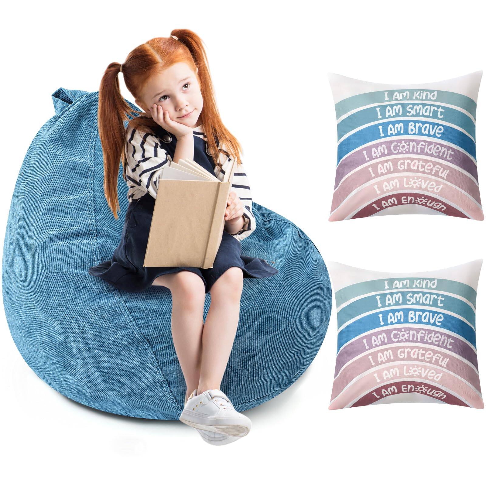 PO3TICJUNKI3 - Cozy Corner For Classroom No Filler Reading Calming Items Bean Bag Cover And Rainbow Throw Pillow Covers Gi - Blue