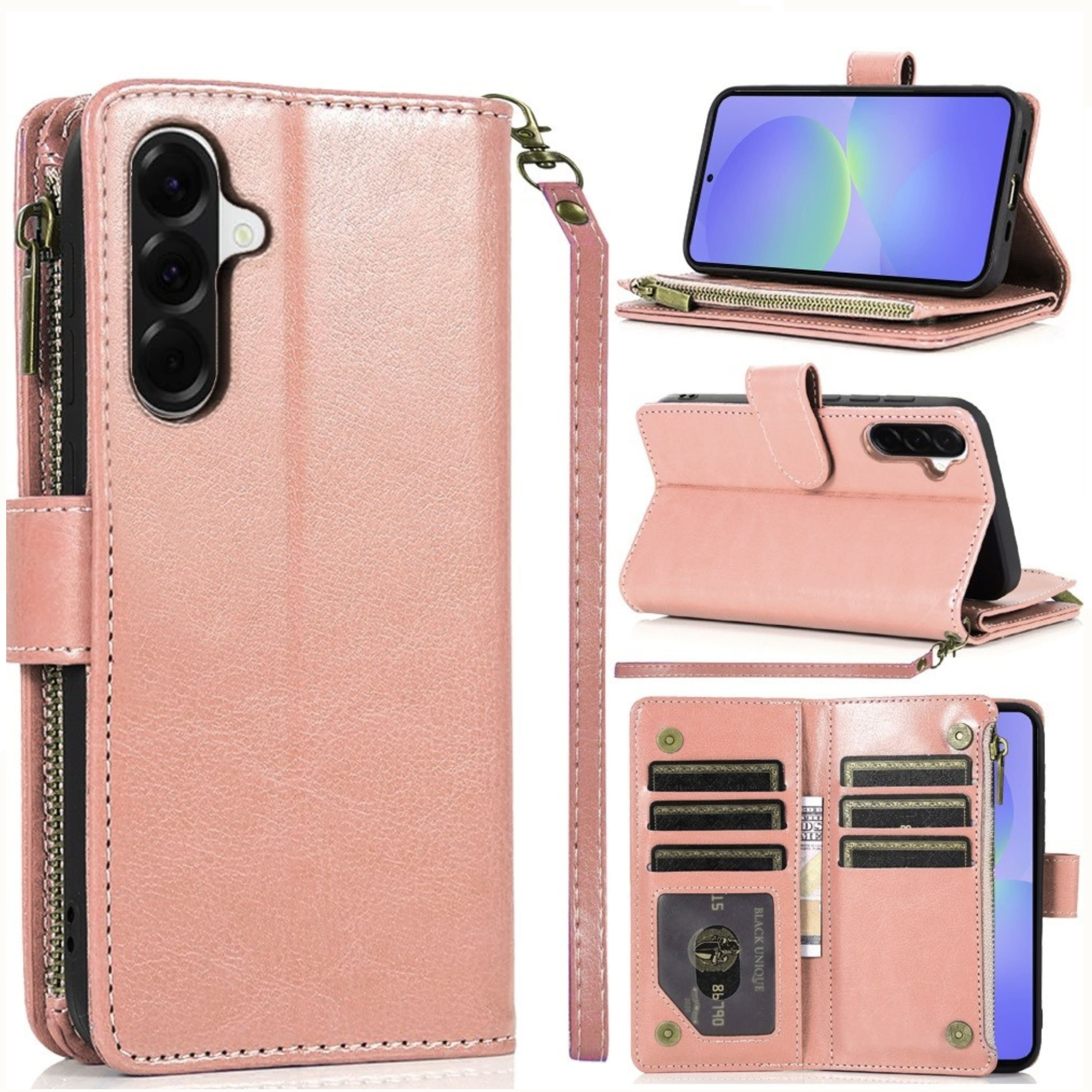 Kitcheniva - Luxury PU Leather Wallet Case With Zipper And Tempered Glass For Samsung A37 5G - Rose Gold price history on PriceWatchPro