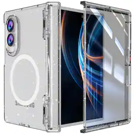 Dteck - for Samsung Galaxy Z Fold8 Magnetic Clear Case with PET Screen Protector,Hinge Protection Shockproof Hard PC Cover - Glitter