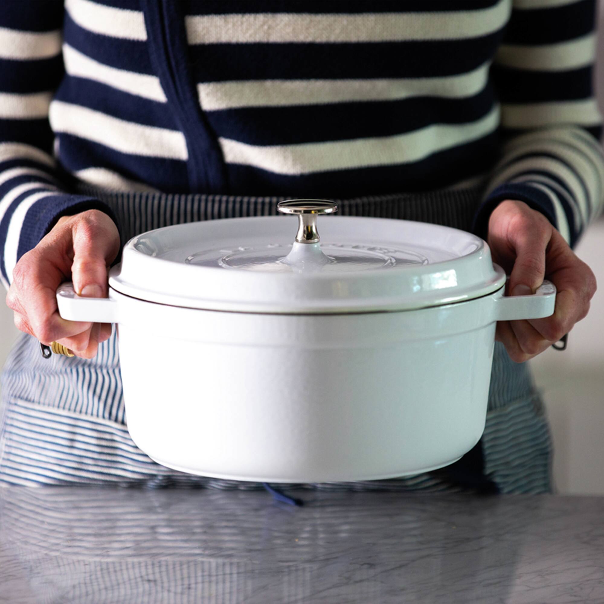 Alt View 1. Staub - Cast Iron Round Cocotte, Dutch Oven, 4-quart, serves 3-4, Made in France - White.