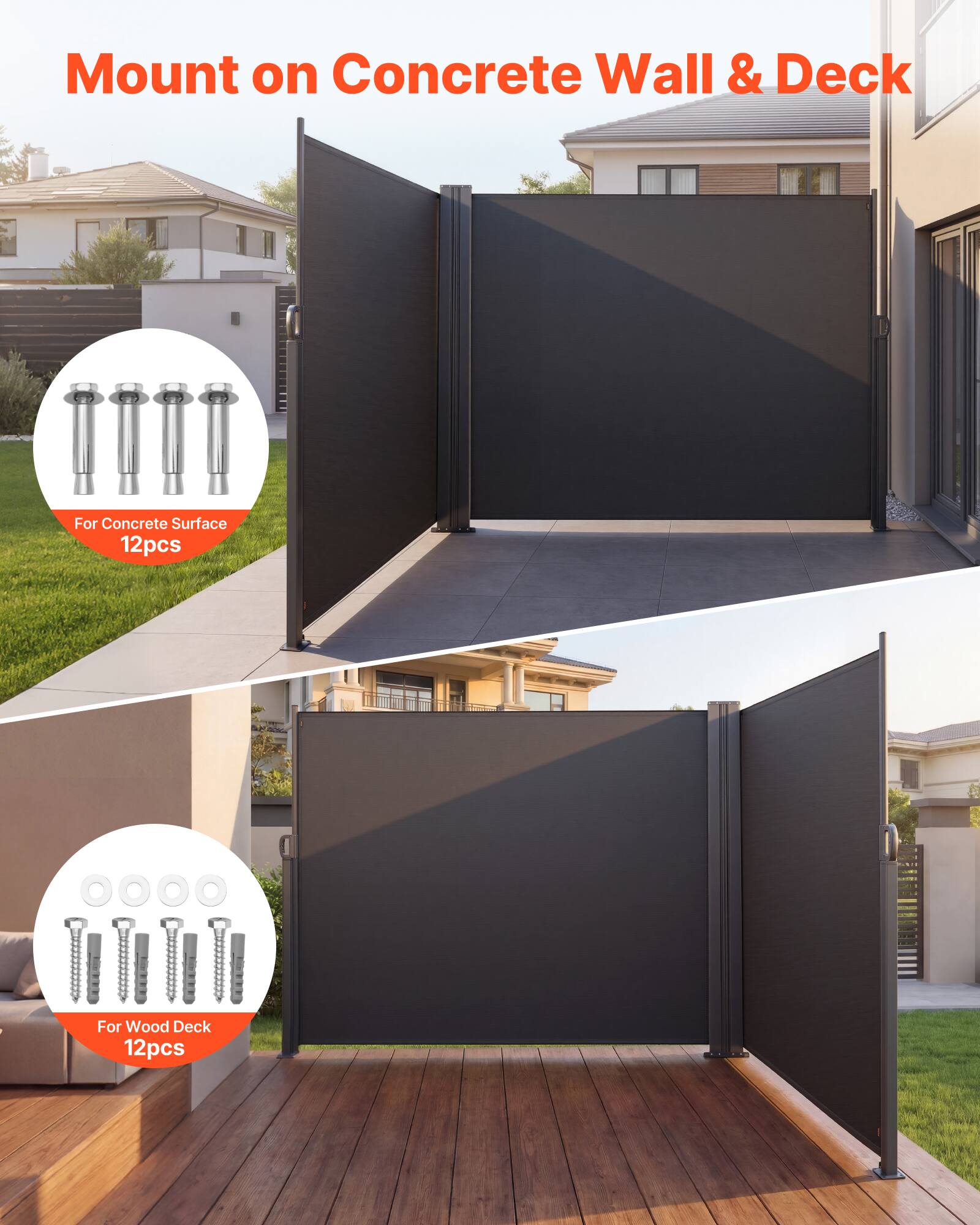 Mount on Concrete Wall & Deck

For Concrete Surface 12pcs

For Wood Deck 12pcs