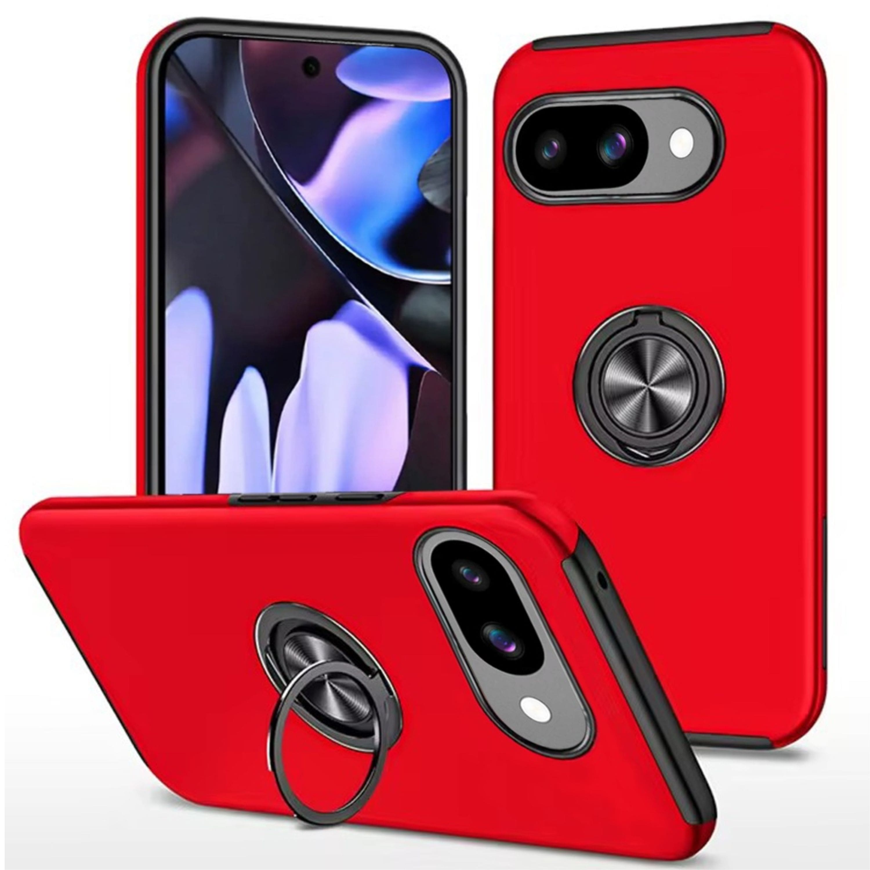 Kitcheniva - Rubber Dual-Layer Magnetic Ring Stand Case With Tempered Glass For Google Pixel 9a - Red price history on PriceWatchPro
