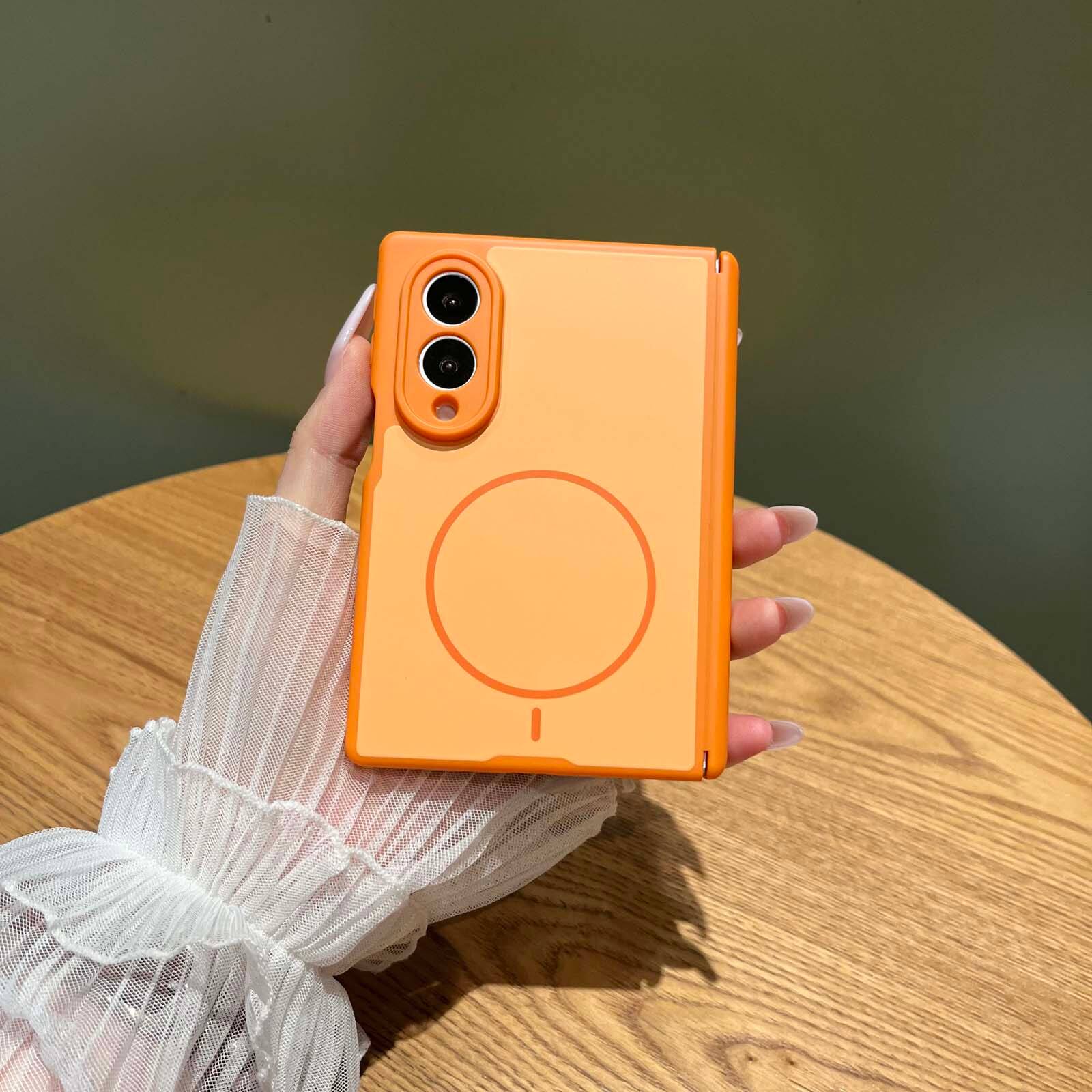 Alt View 3. Dteck - Shockproof Magnetic Back Case for Samsung Galaxy Z Fold8, Slim Hybrid Cover with Hinge Guard, Raised Edge Screen Camera - Orange.