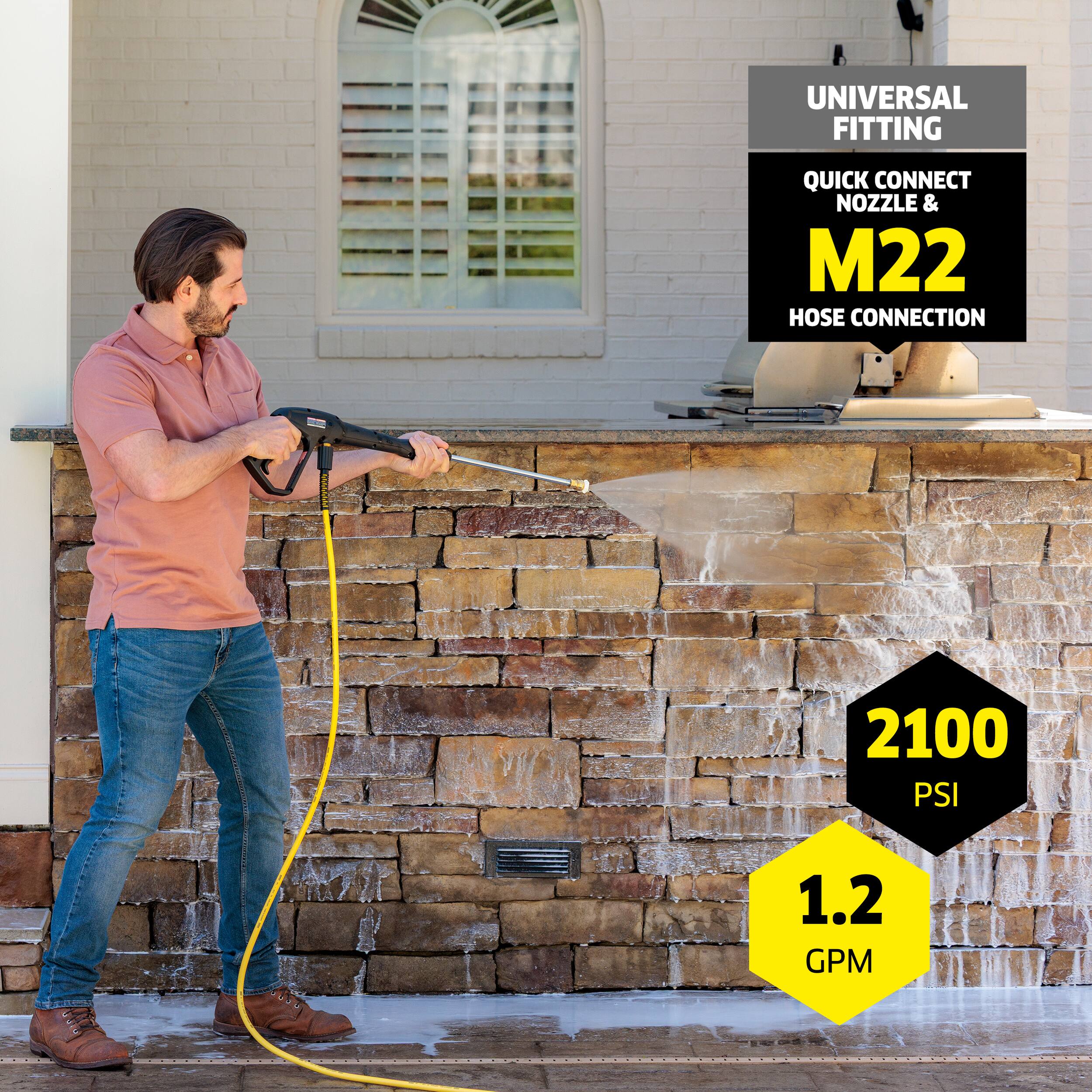 UNIVERSAL FITTING  
QUICK CONNECT NOZZLE & M22 HOSE CONNECTION  
2100 PSI  
1.2 GPM