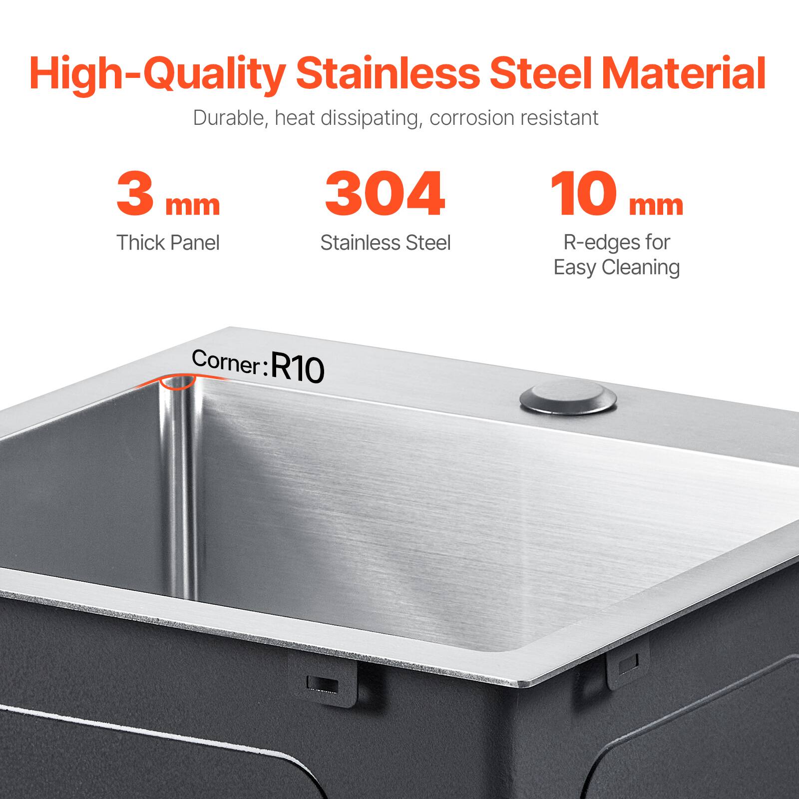 High-Quality Stainless Steel Material
Durable, heat dissipating, corrosion resistant
3 mm Thick Panel
304 Stainless Steel
10 mm R-edges for Easy Cleaning
Corner: R10