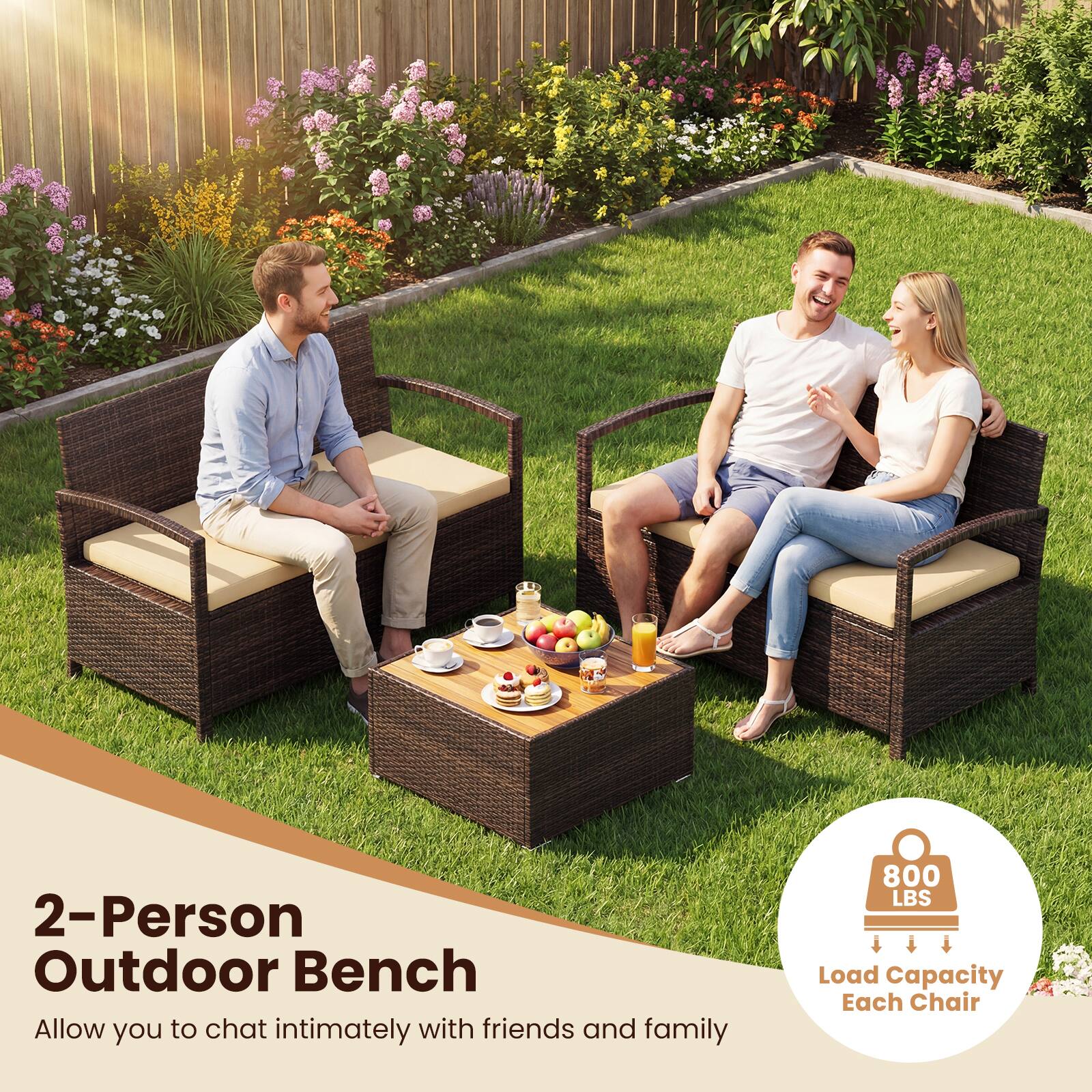 2-Person Outdoor Bench  
Allow you to chat intimately with friends and family  

800 LBS Load Capacity Each Chair