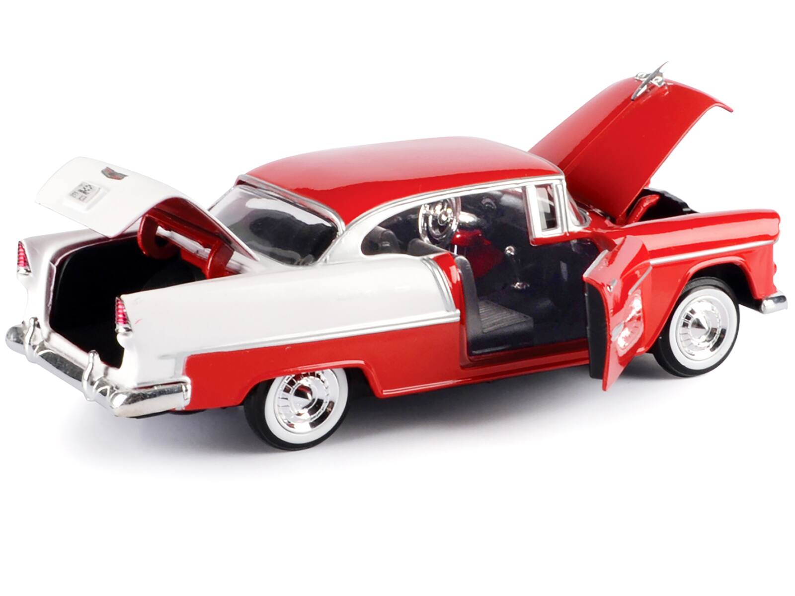 Alt View 1. Motormax - 1955 Chevrolet Bel Air Red 1/24 Diecast Model Car by Motormax.