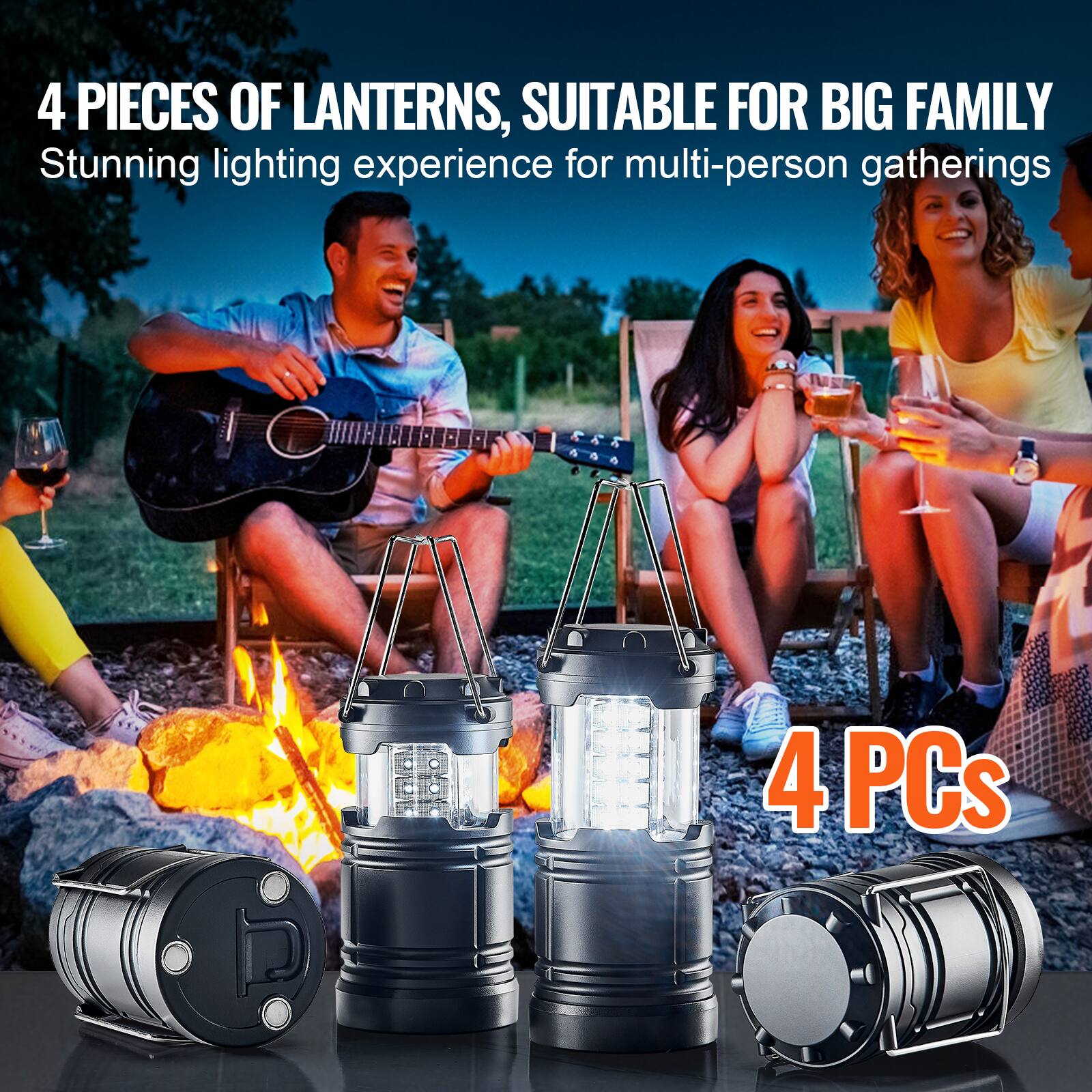 4 Pieces of Lanterns, Suitable for Big Family  
Stunning lighting experience for multi-person gatherings  
4 PCs
