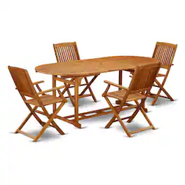East West Furniture - Wooden Patio Set Natural Oil - Brown