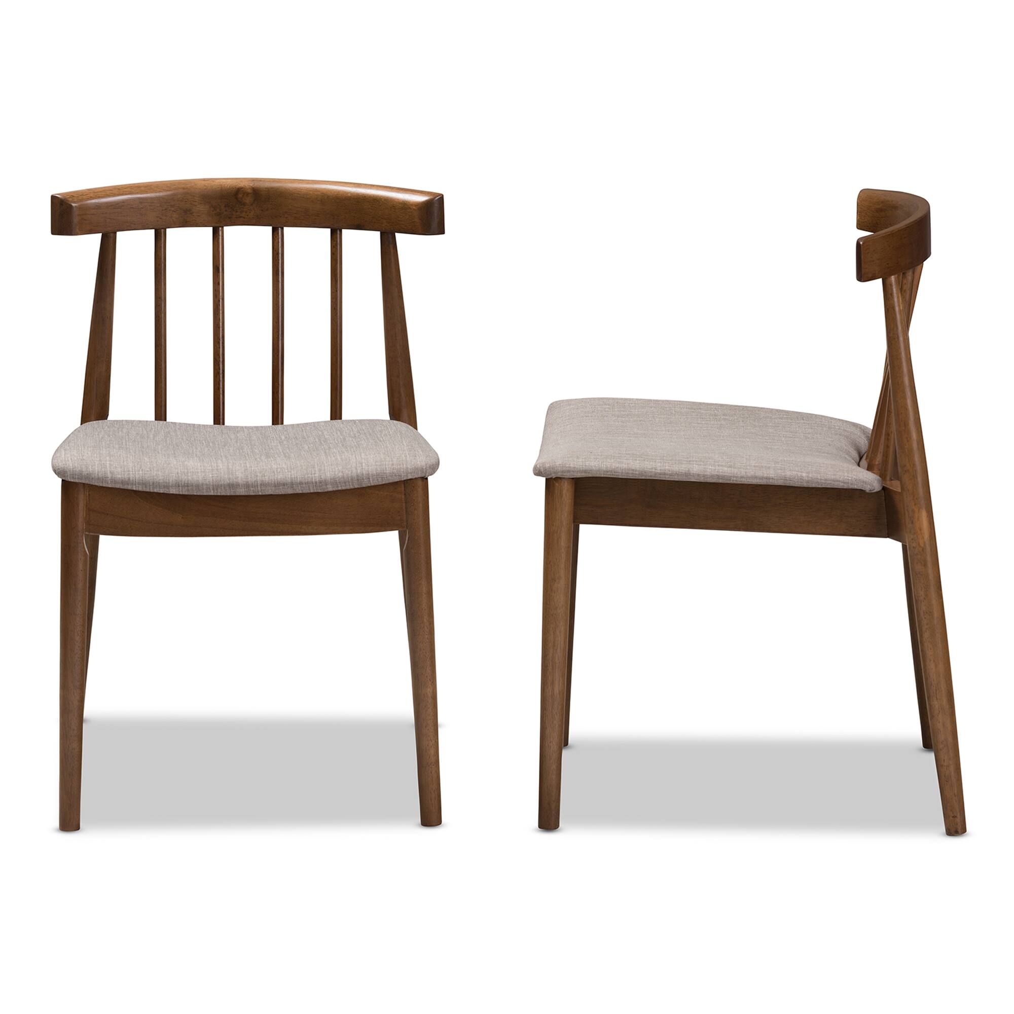 Left. Baxton Studio - Set of 2 Wyatt Mid-Century Modern Walnut Wood Dining Chairs - Beige/"Walnut" Brown.