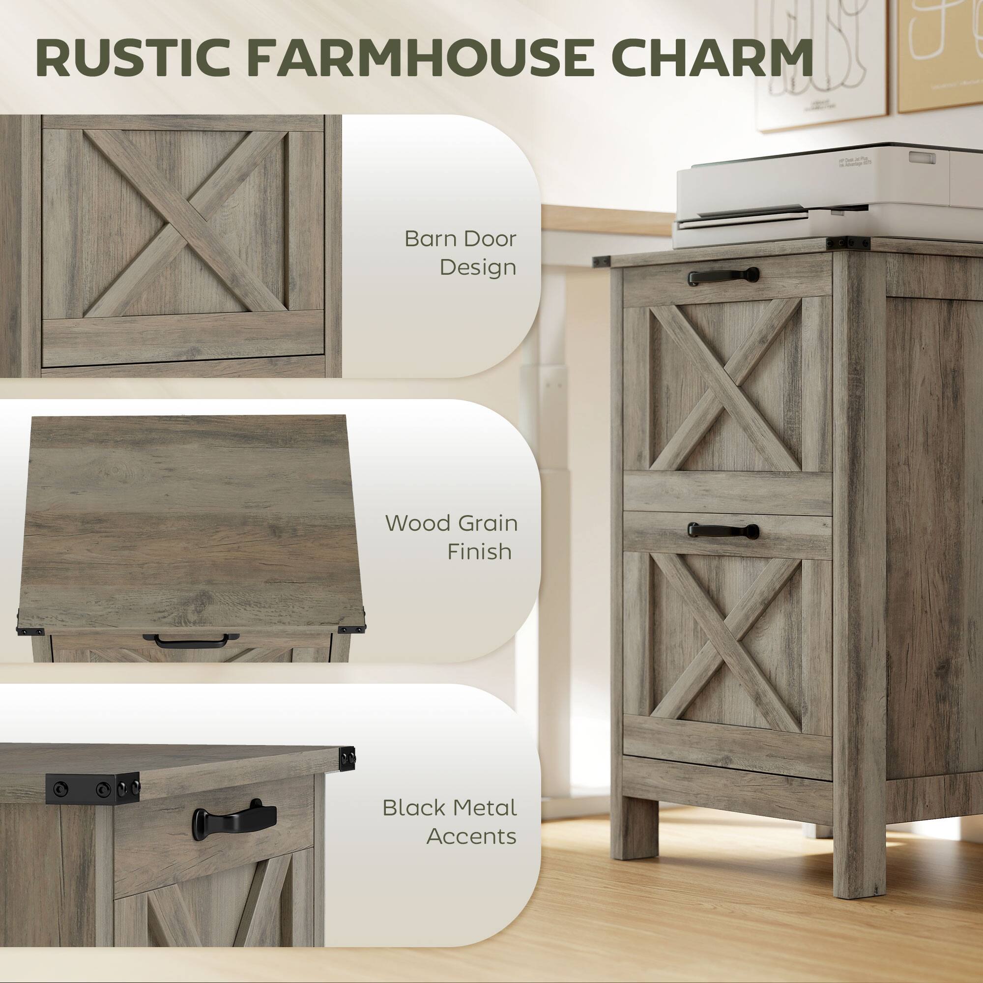 RUSTIC FARMHOUSE CHARM

- Barn Door Design
- Wood Grain Finish
- Black Metal Accents