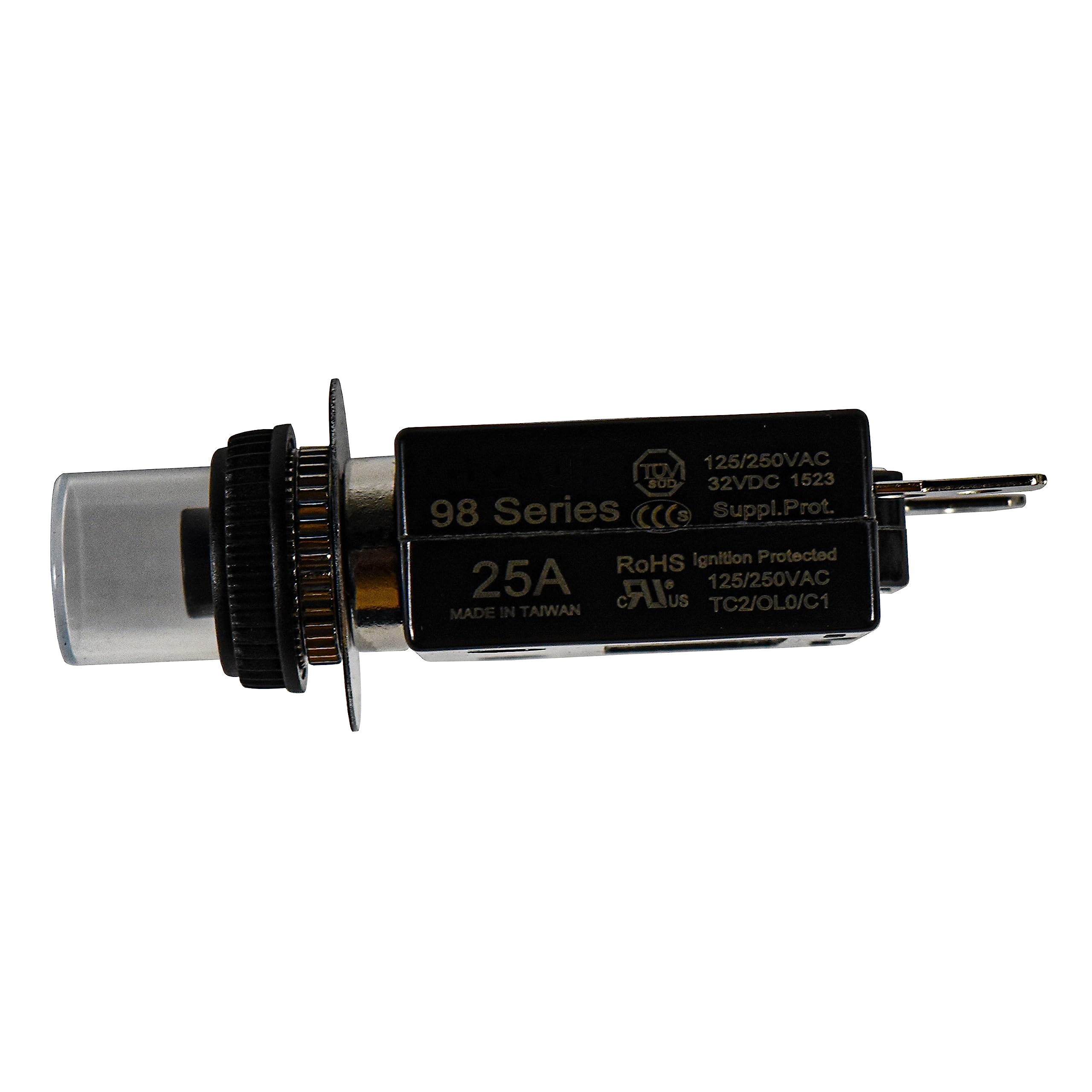 125/250VAC TO 1523 32VDC 98 Series CCCS Suppl. Prot. RoHS Ignition Protected 25A 125/250VAC US TC2/OL0/C1 MADE IN TAIWAN