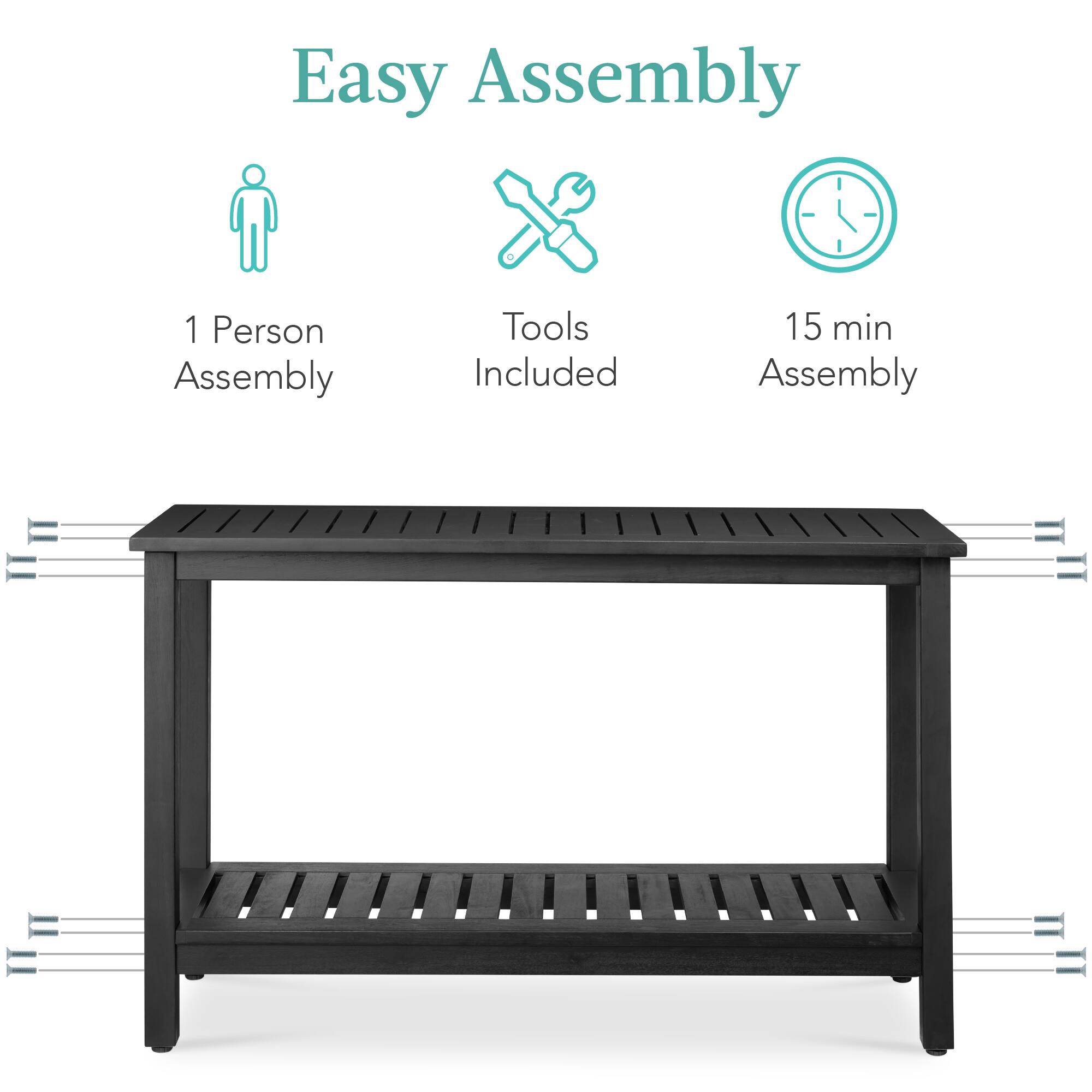Easy Assembly

1 Person Assembly  
Tools Included  
15 min Assembly