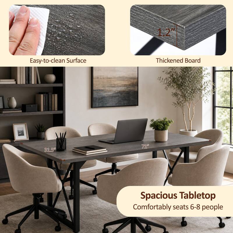 1.2" Easy-to-clean Surface  
Thickened Board  
31.5" x 71" Spacious Tabletop  
Comfortably seats 6-8 people