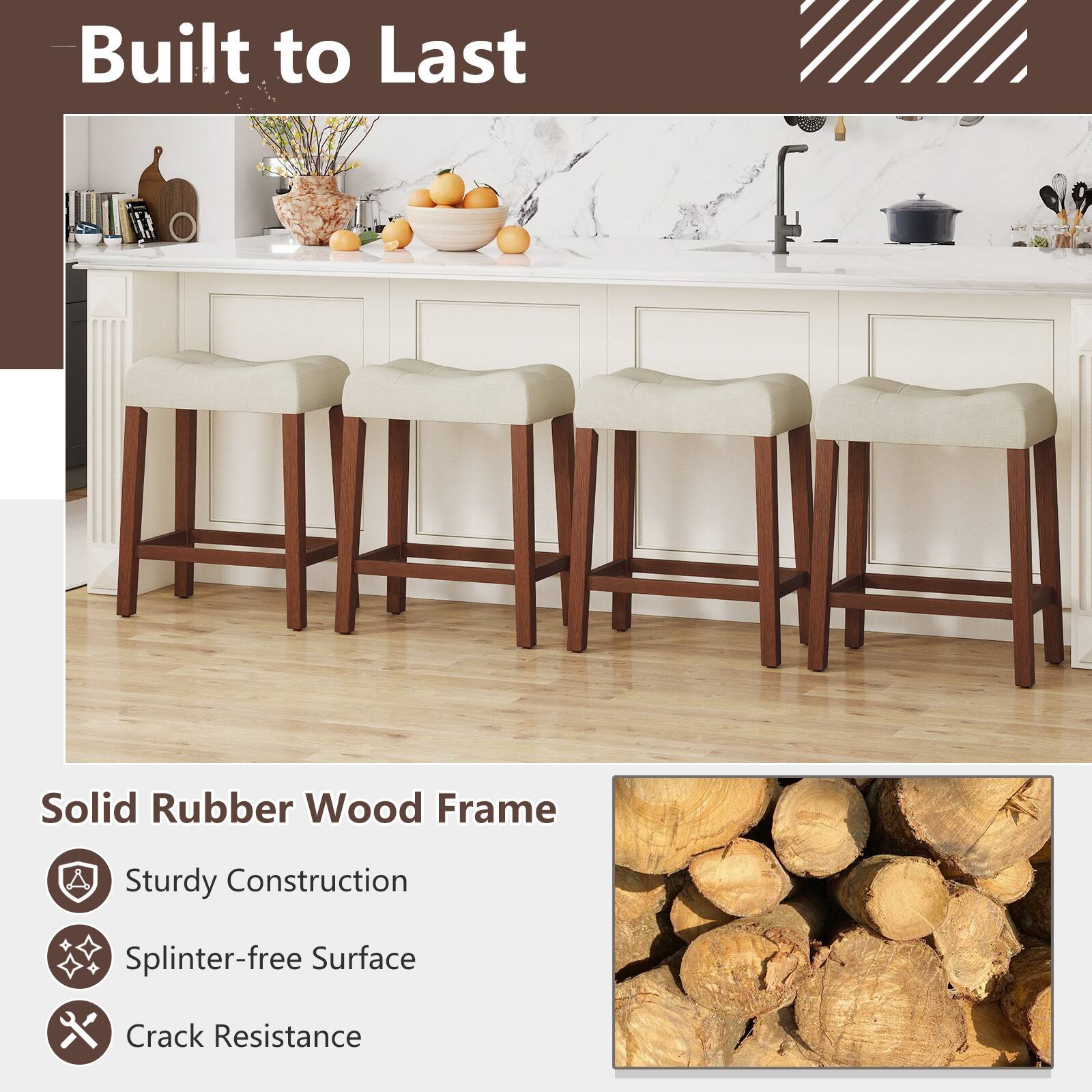 Built to Last

Solid Rubber Wood Frame
- Sturdy Construction
- Splinter-free Surface
- Crack Resistance