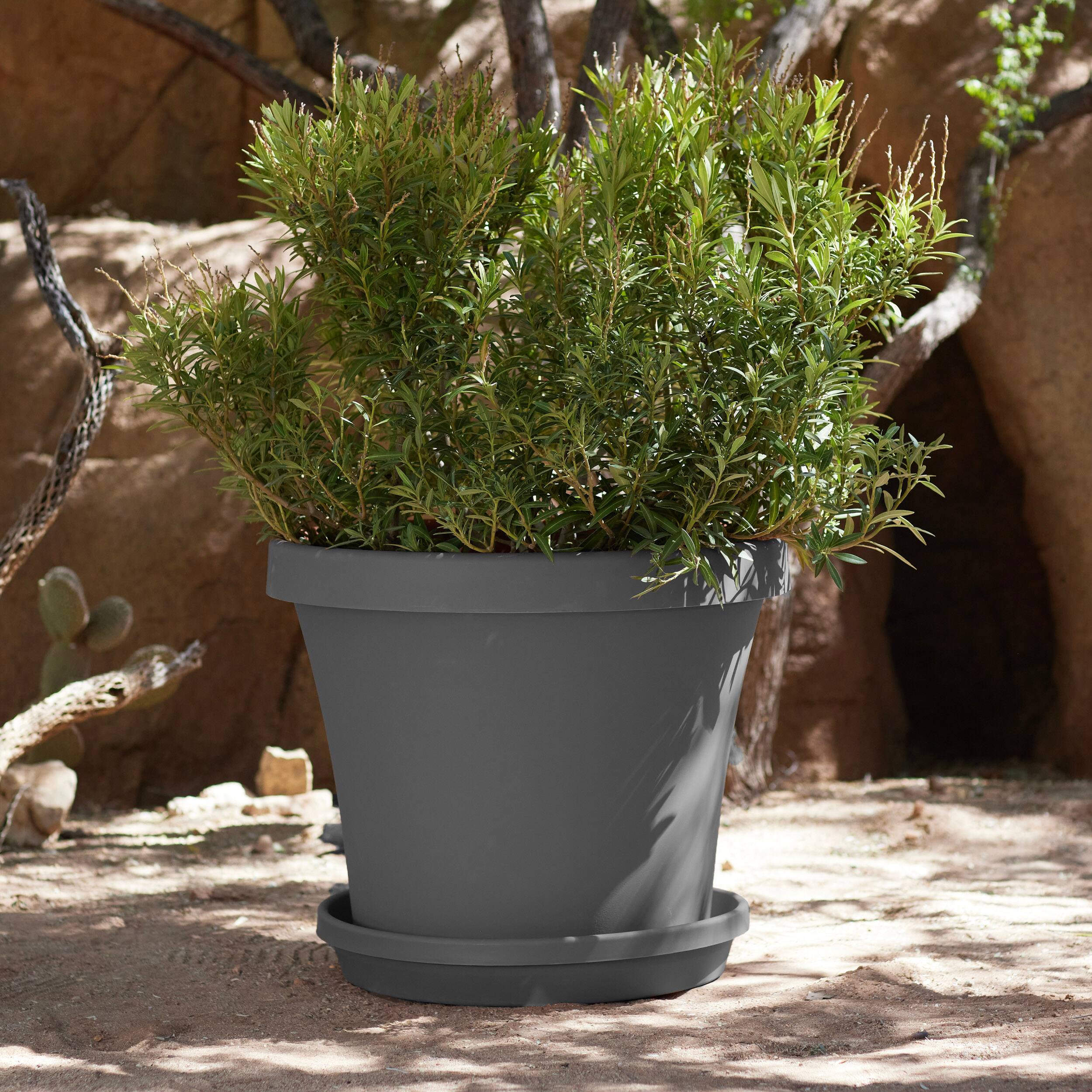 Alt View 1. Bloem - Charcoal 24" - Terra Pot Planter.