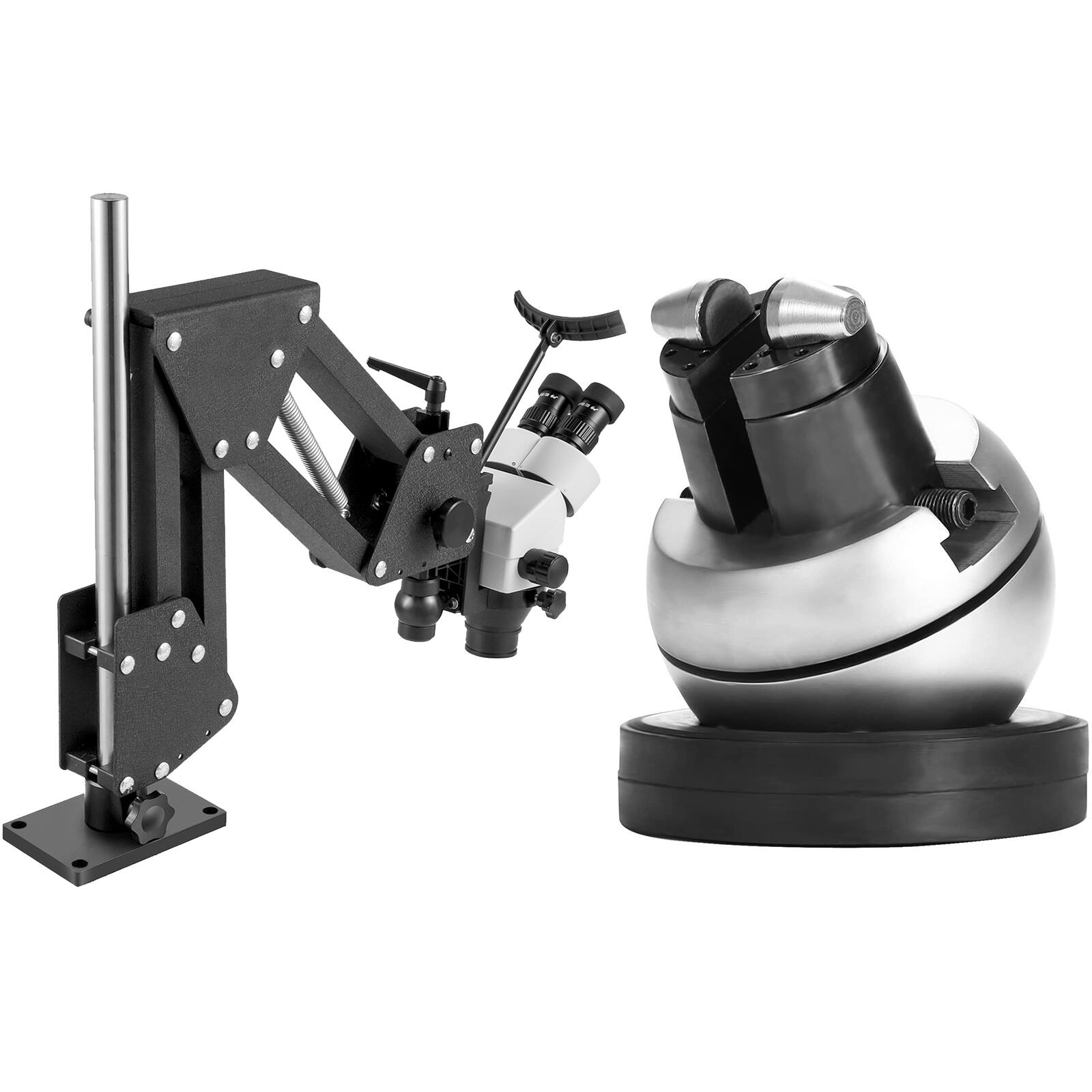 Alt View 5. VEVOR - Micro Inlaid Mirror 0.7X-4.5X & Engraving Vise, with 34 PCS Attachment, Aluminum Alloy Jewelry Microscope Inlaid Stand.