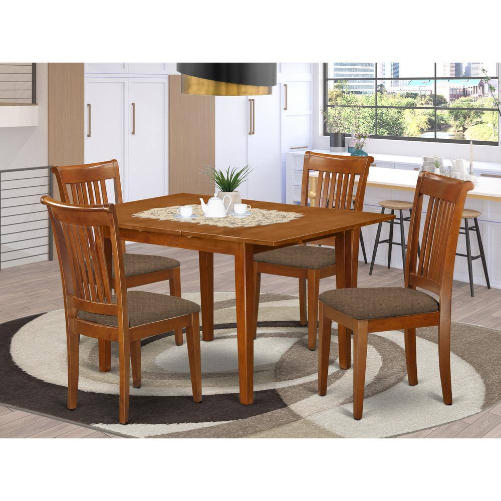 Back. East West Furniture - MLPO5-SBR-C 5 Pc dinette set-small Dining Tables and 4 Dining Chairs - Saddle Brown.