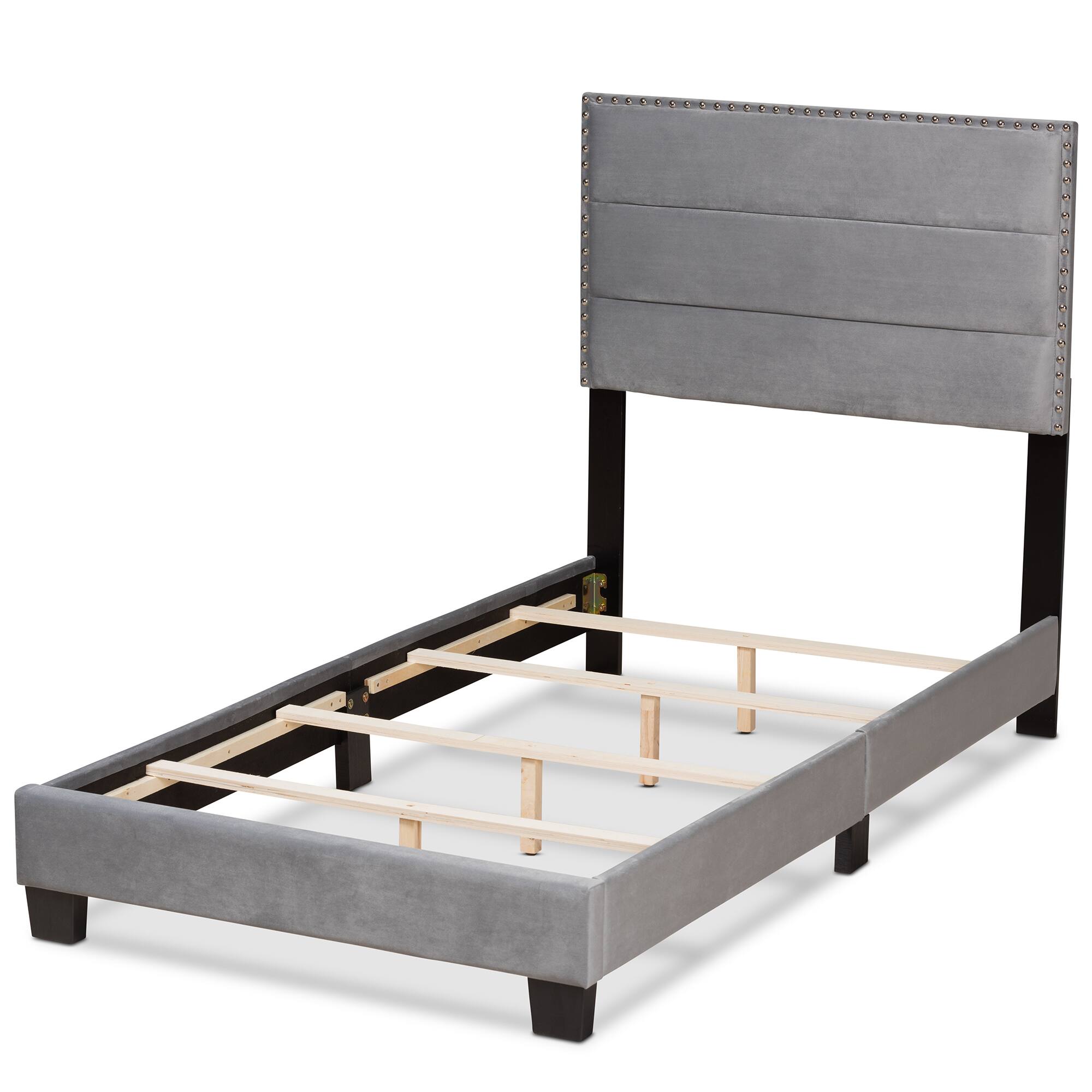 Left. Baxton Studio - Tamira Modern and Contemporary Glam Velvet Fabric Upholstered Twin Size Panel Bed - Grey/Black.