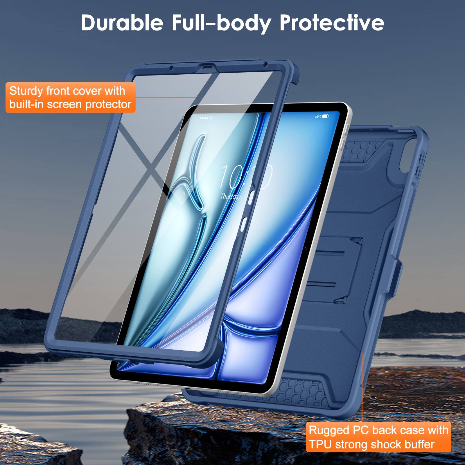 Durable Full-body Protective

Sturdy front cover with built-in screen protector

Rugged PC back case with TPU strong shock buffer