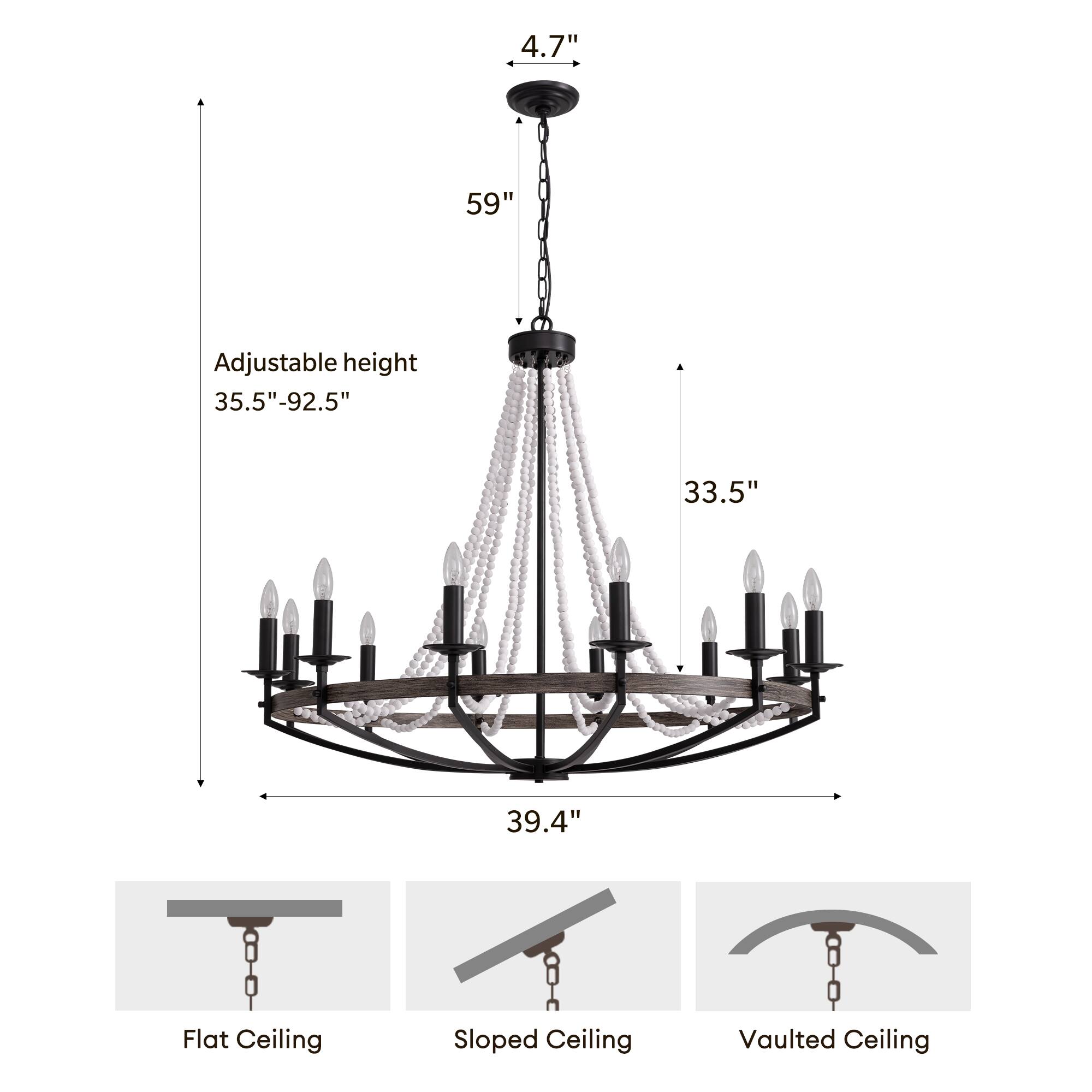 4.7"  
59"  
Adjustable height 35.5"-92.5"  
33.5"  
39.4"  
Flat Ceiling  
Sloped Ceiling  
Vaulted Ceiling