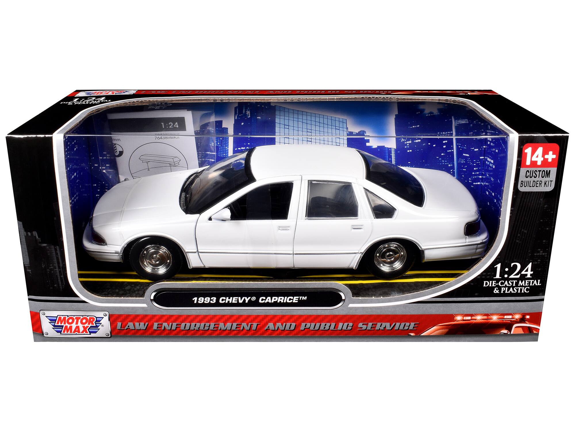 P A - - - 1 1:24 Sm .. 64350 14+ CUSTOM BUILDER KIT 1993 CHEVY CAPRICE 1:24 DIE-CAST METAL & PLASTIC MOTOR MAX LAW ENFORCEMENT AND PUBLIC SERVICE