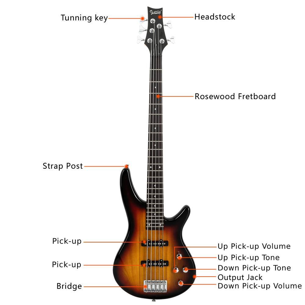 Tuning key  
Headstock  
Rosewood Fretboard  
Strap Post  
Pick-up  
Bridge  
Up Pick-up Volume  
Up Pick-up Tone  
Down Pick-up Tone  
Output Jack  
Down Pick-up Volume