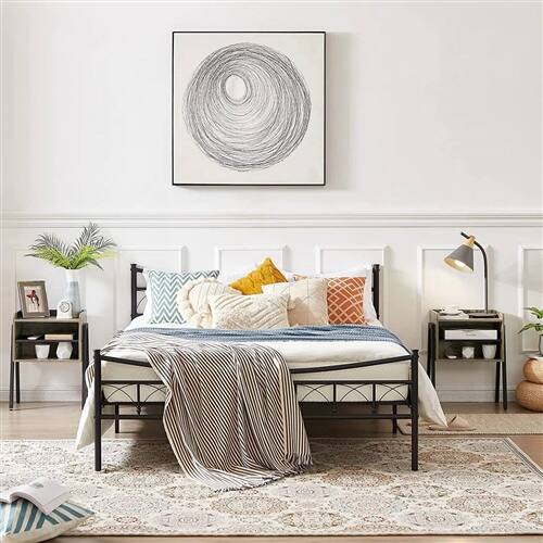 Back. SlickBlue - Set of 2 Modern Industrial Nightstands with Wood and Black Metal Frame - Grey.