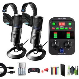 Zoom - PodTrak P2 Podcast Recorder, Pack of 2 Sony MDR-7506 Headphones, Bundle